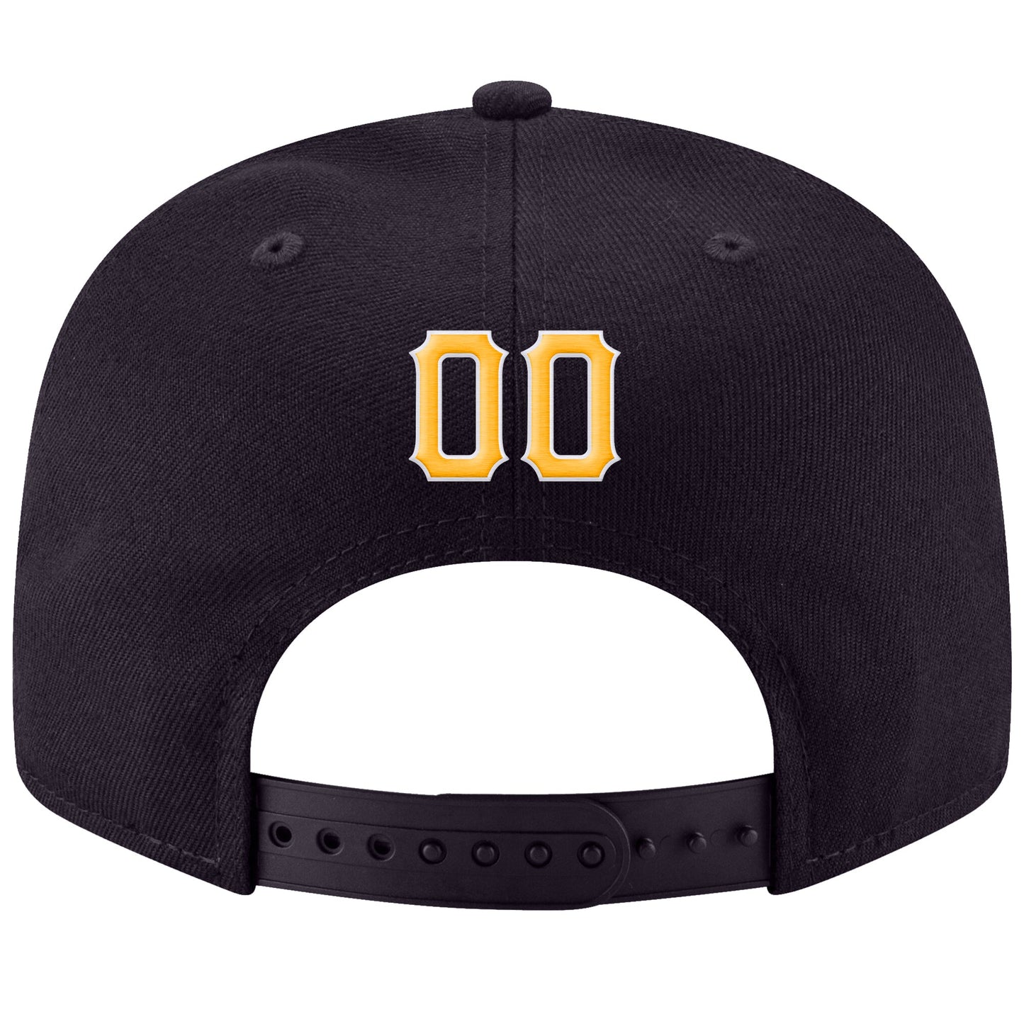 Custom Navy Gold-White Stitched Adjustable Snapback Hat view 3