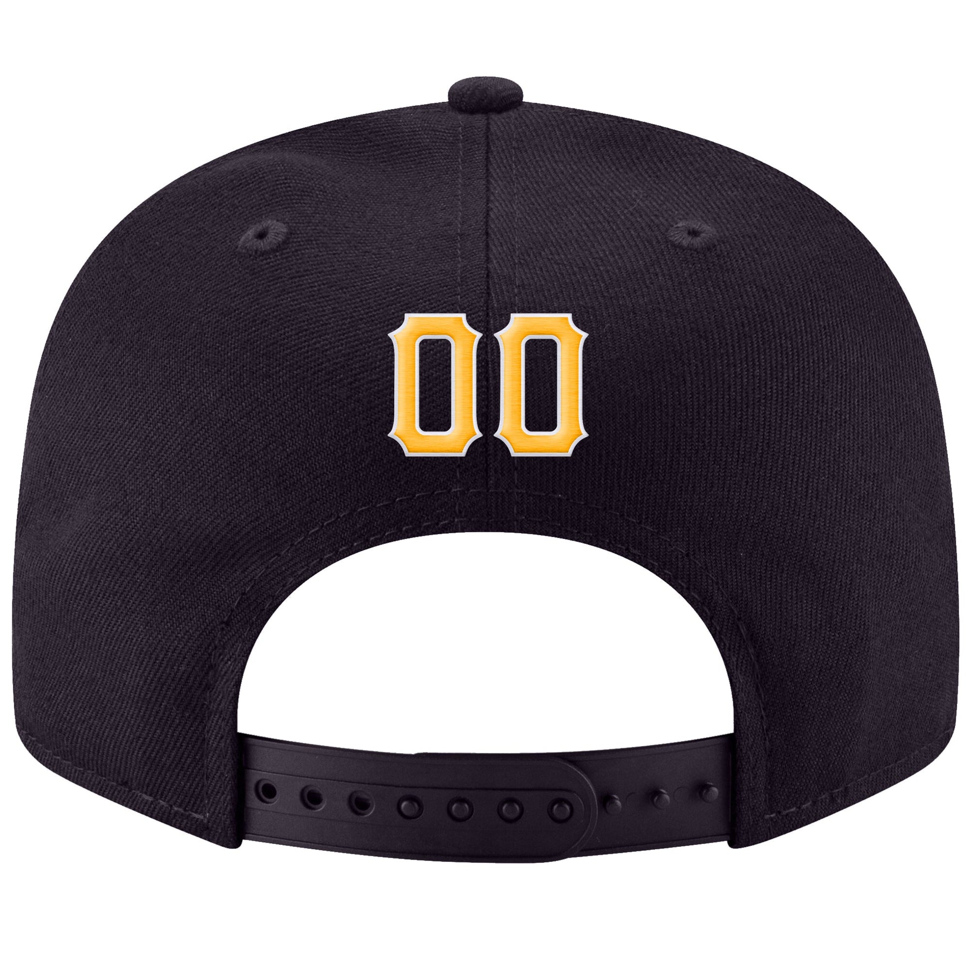 Custom Navy Gold-White Stitched Adjustable Snapback Hat view 3