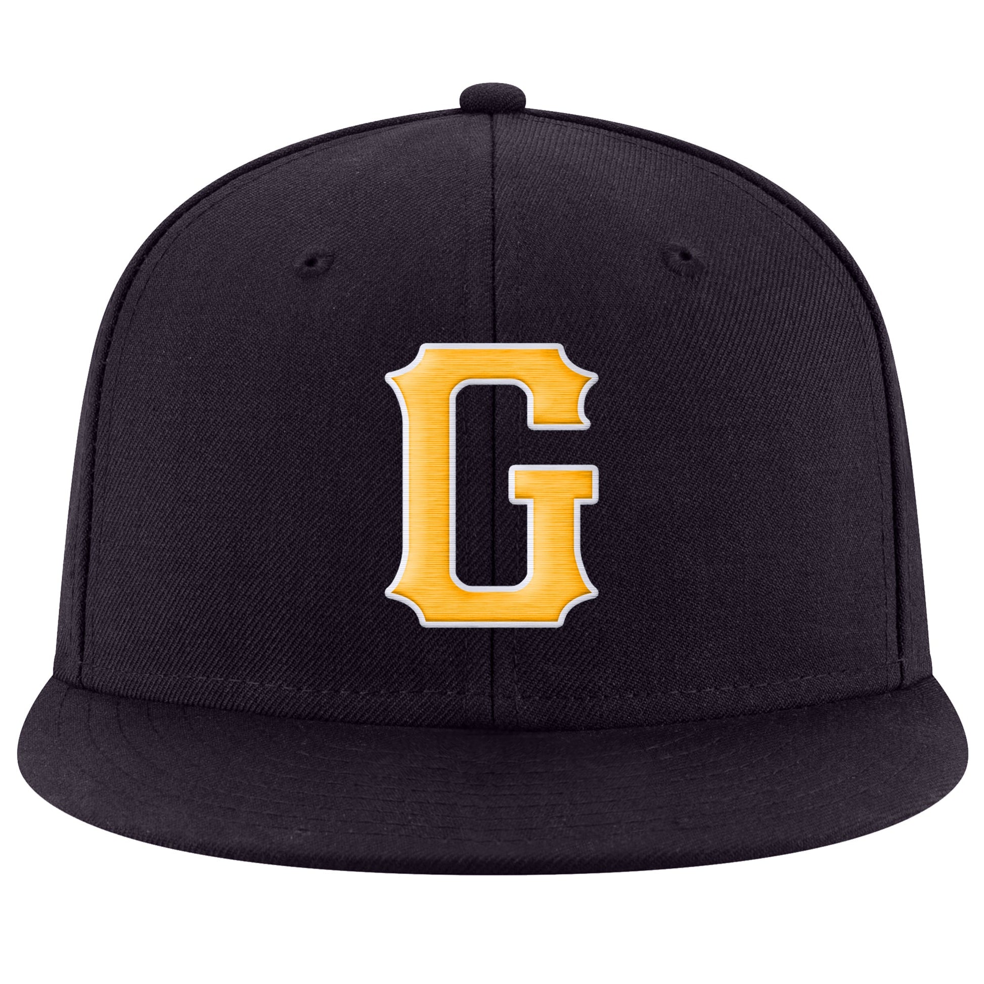 Custom Navy Gold-White Stitched Adjustable Snapback Hat view 2