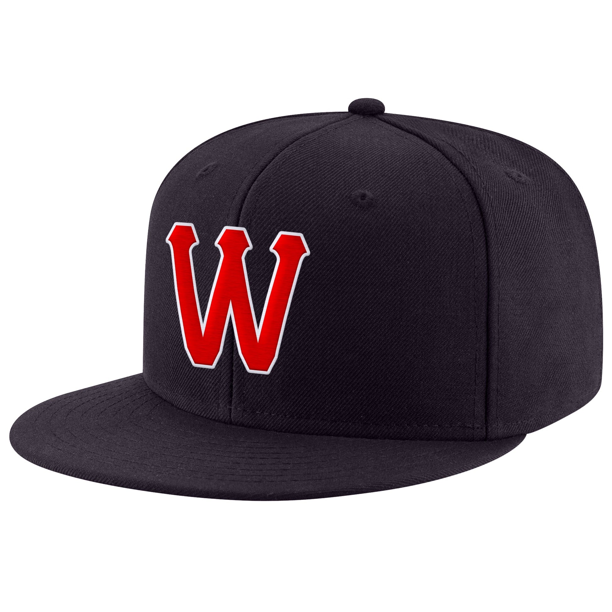 Custom Navy Red-White Stitched Adjustable Snapback Hat - Main View