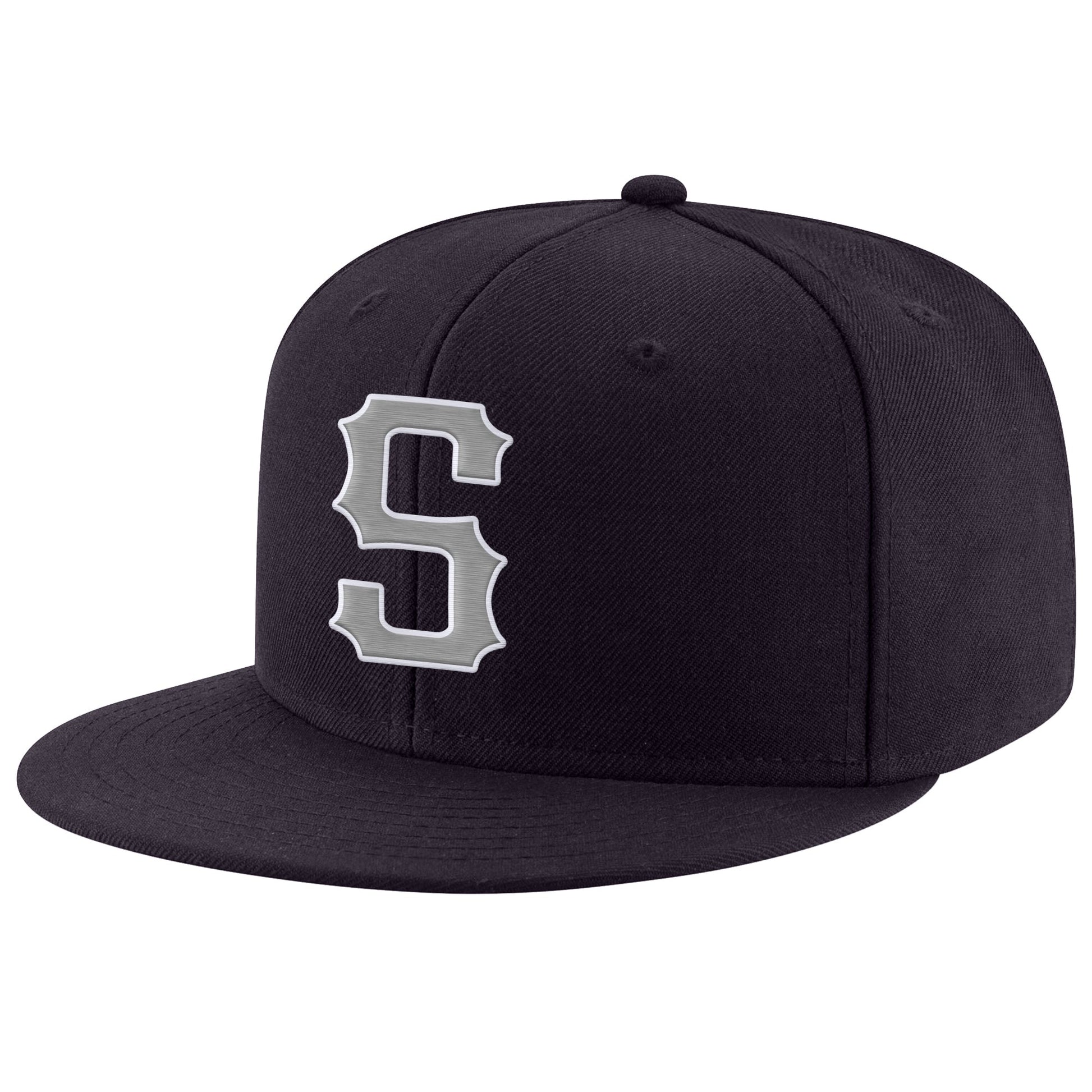 Custom Navy Gray-White Stitched Adjustable Snapback Hat - Main View