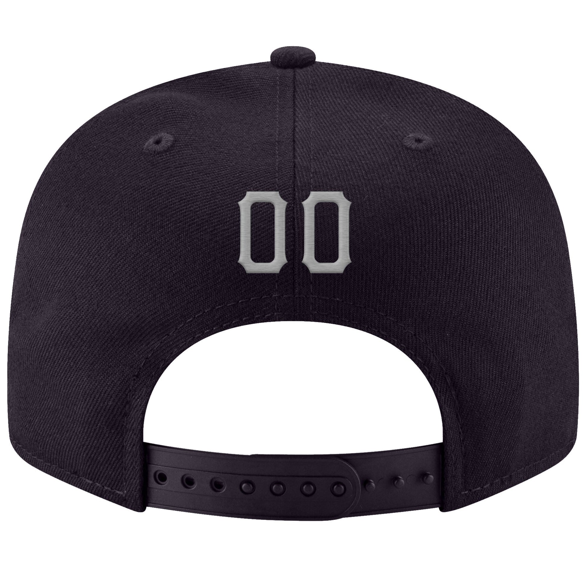 Custom Navy Gray-White Stitched Adjustable Snapback Hat view 3