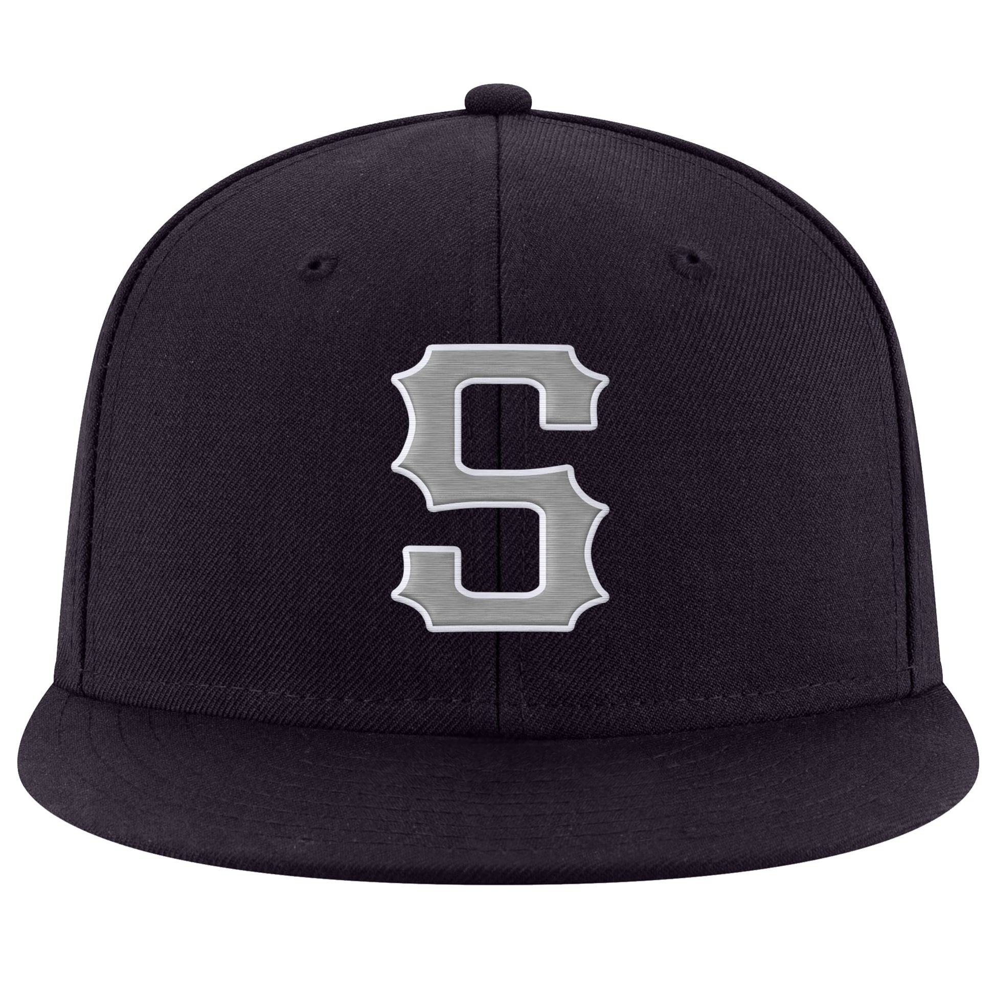 Custom Navy Gray-White Stitched Adjustable Snapback Hat view 2