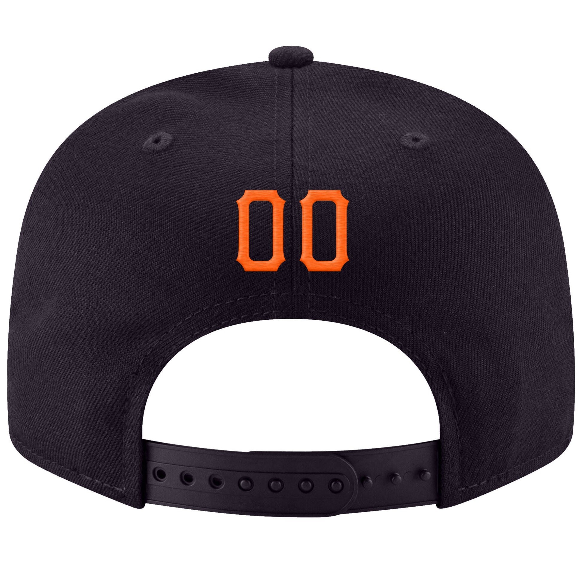 Custom Navy Orange-White Stitched Adjustable Snapback Hat view 3