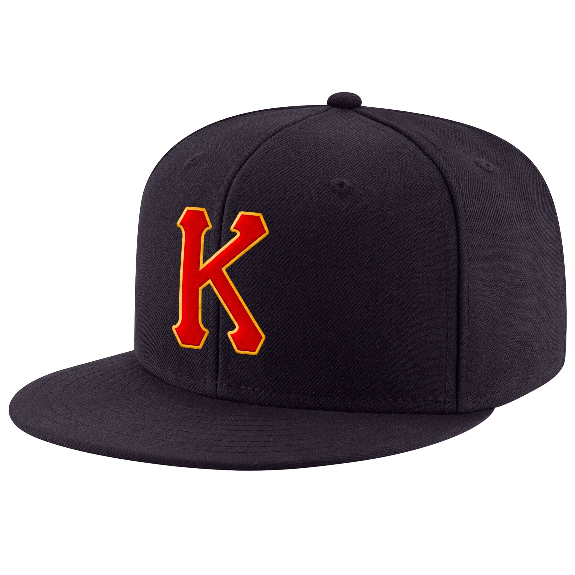 Custom Navy Red-Gold Stitched Adjustable Snapback Hat - Main View