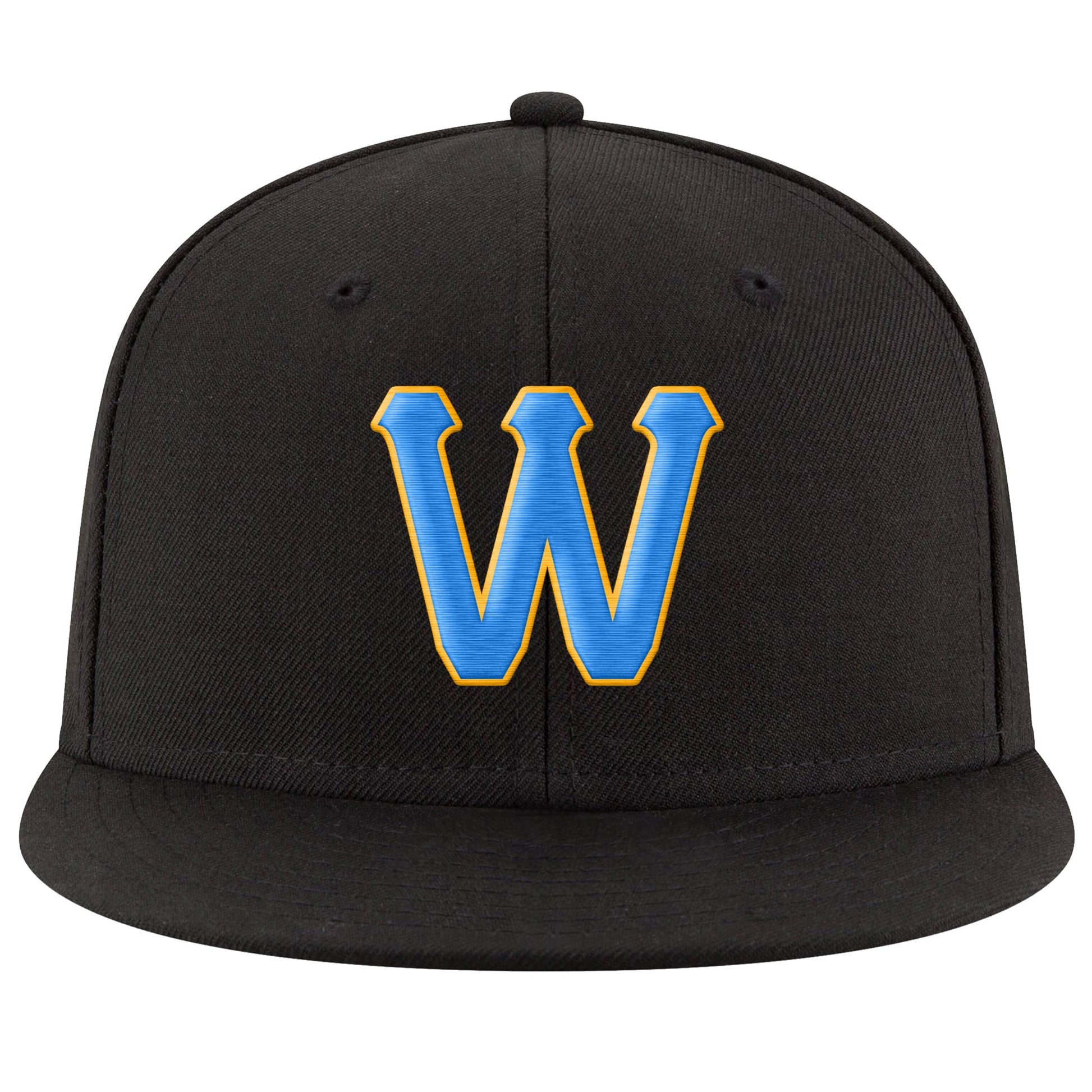 Custom Navy Powder Blue-Gold Stitched Adjustable Snapback Hat view 2
