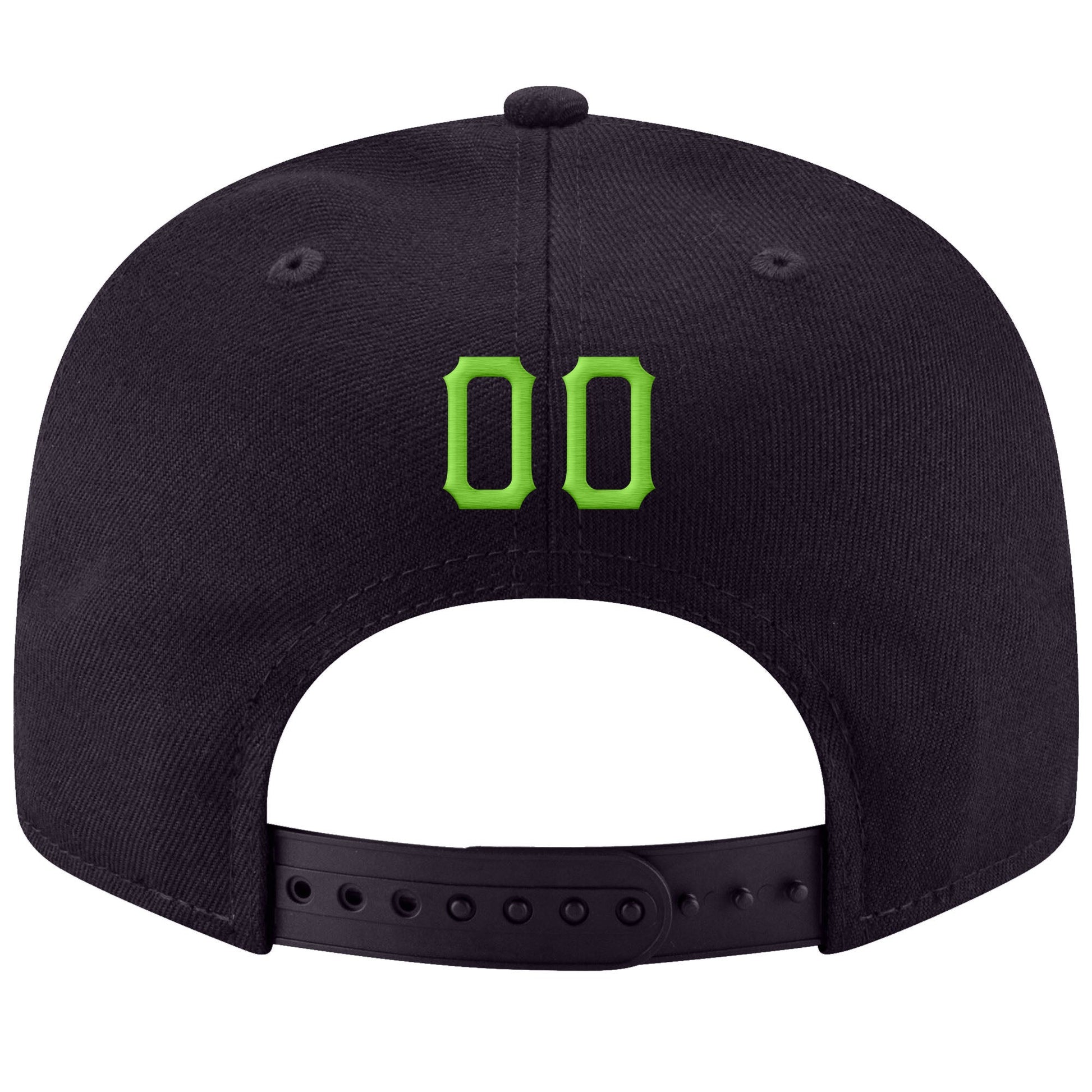 Custom Navy Neon Green-White Stitched Adjustable Snapback Hat view 3