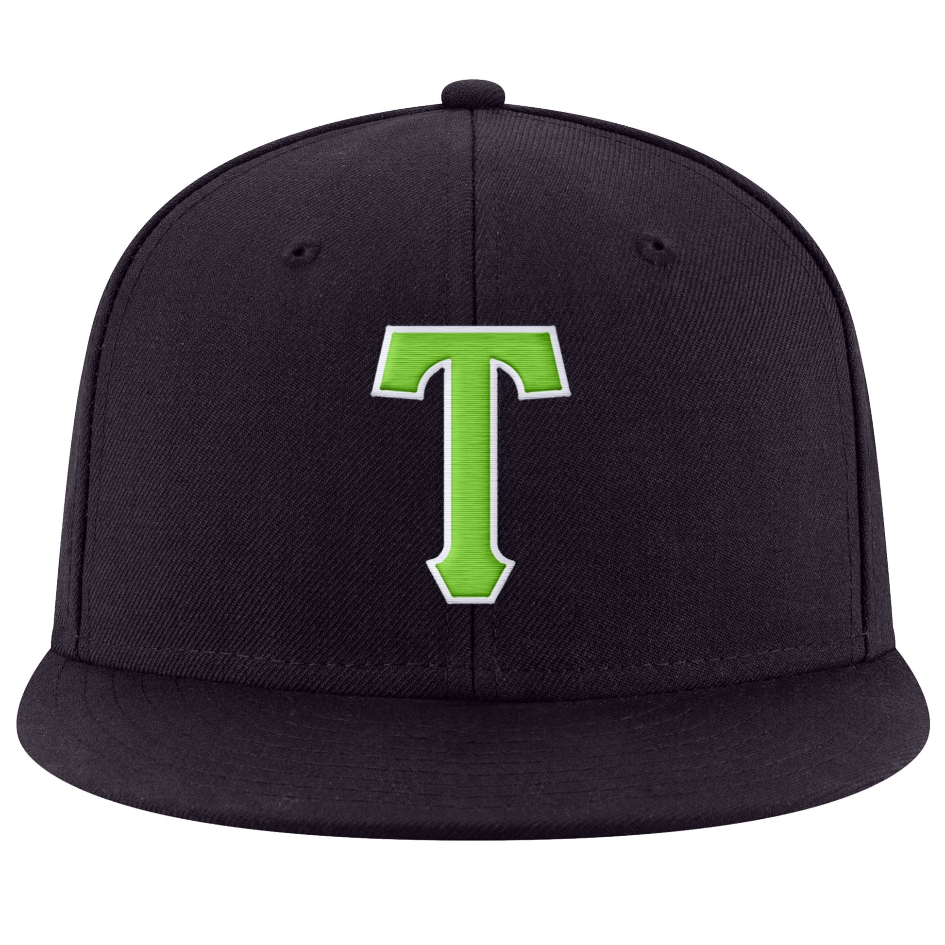 Custom Navy Neon Green-White Stitched Adjustable Snapback Hat view 2
