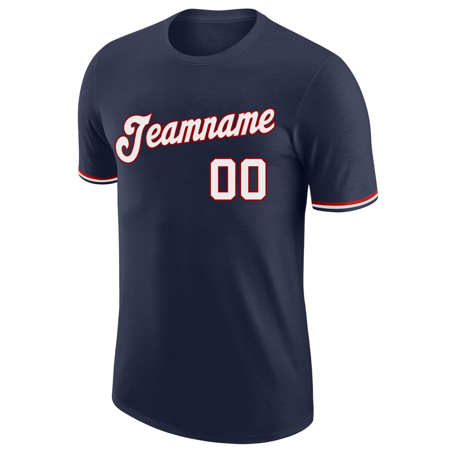Custom Navy White-Red Performance T-Shirt view 5