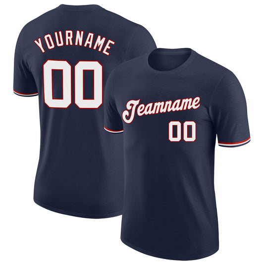 Custom Navy White-Red Performance T-Shirt - Main View