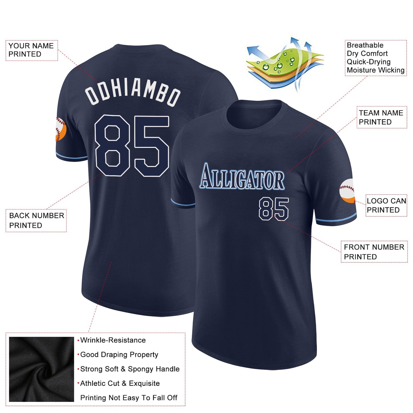 Custom Navy Navy-Powder Blue Performance T-Shirt view 2