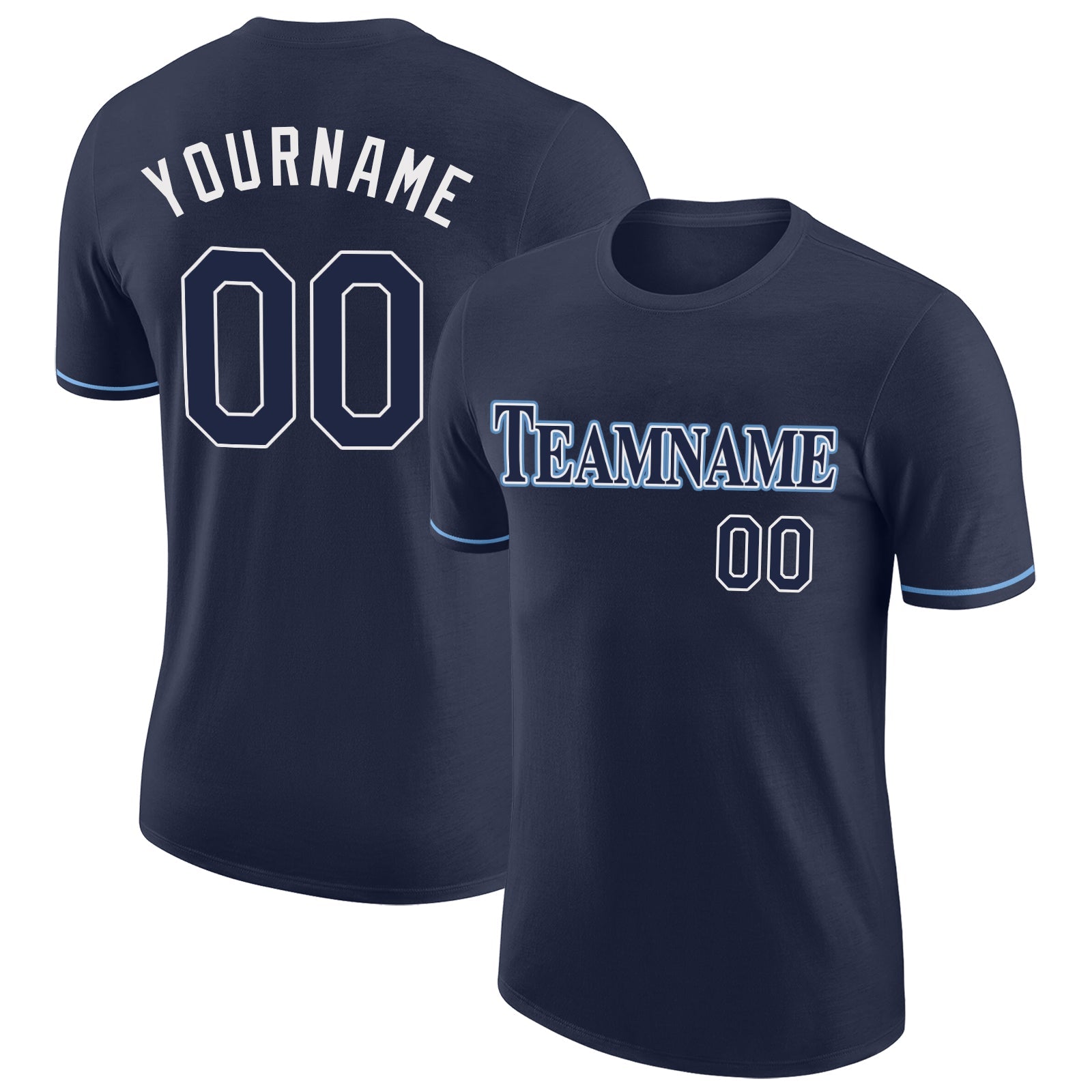 Custom Navy Navy-Powder Blue Performance T-Shirt - Main View