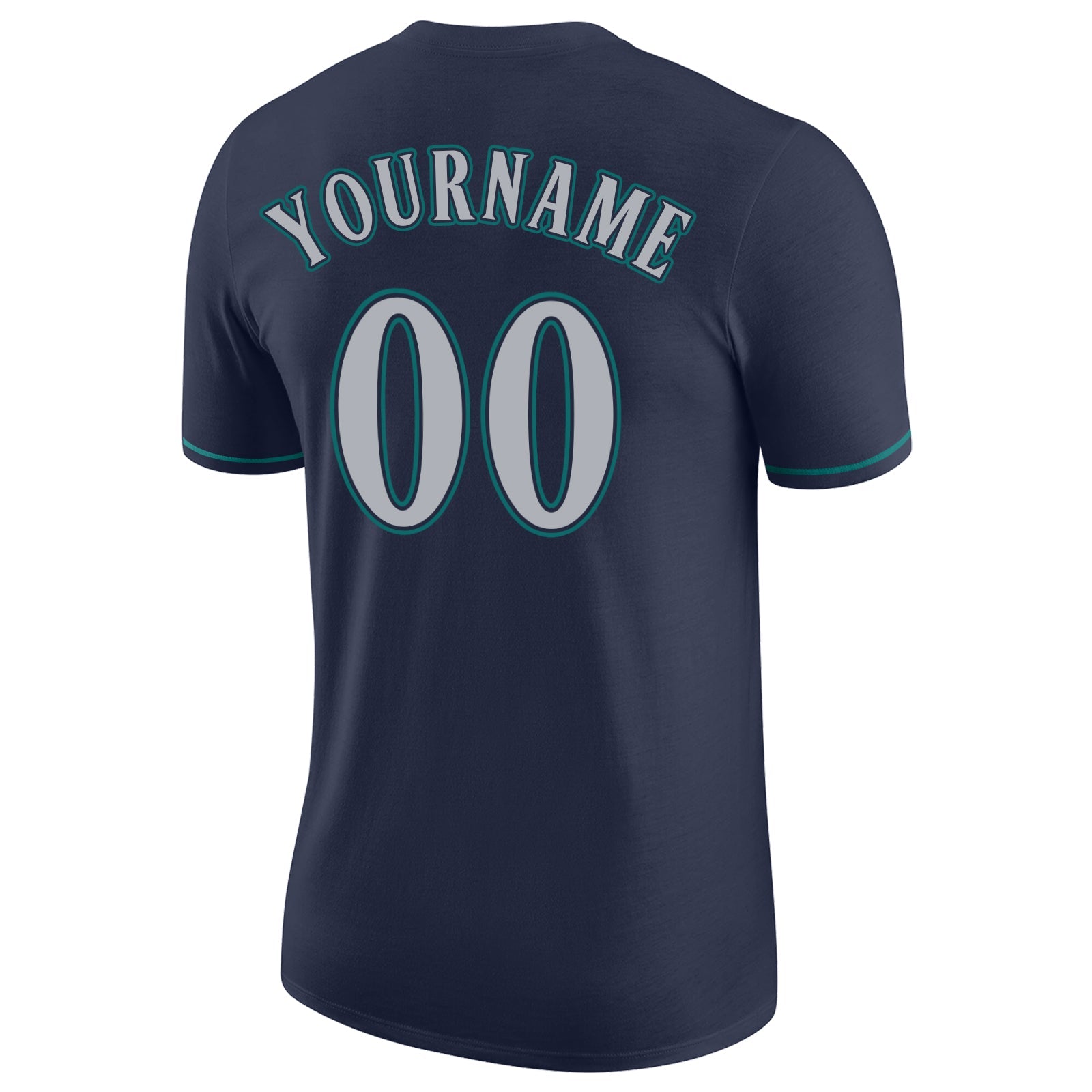 Custom Navy Gray-Aqua Performance T-Shirt view 6