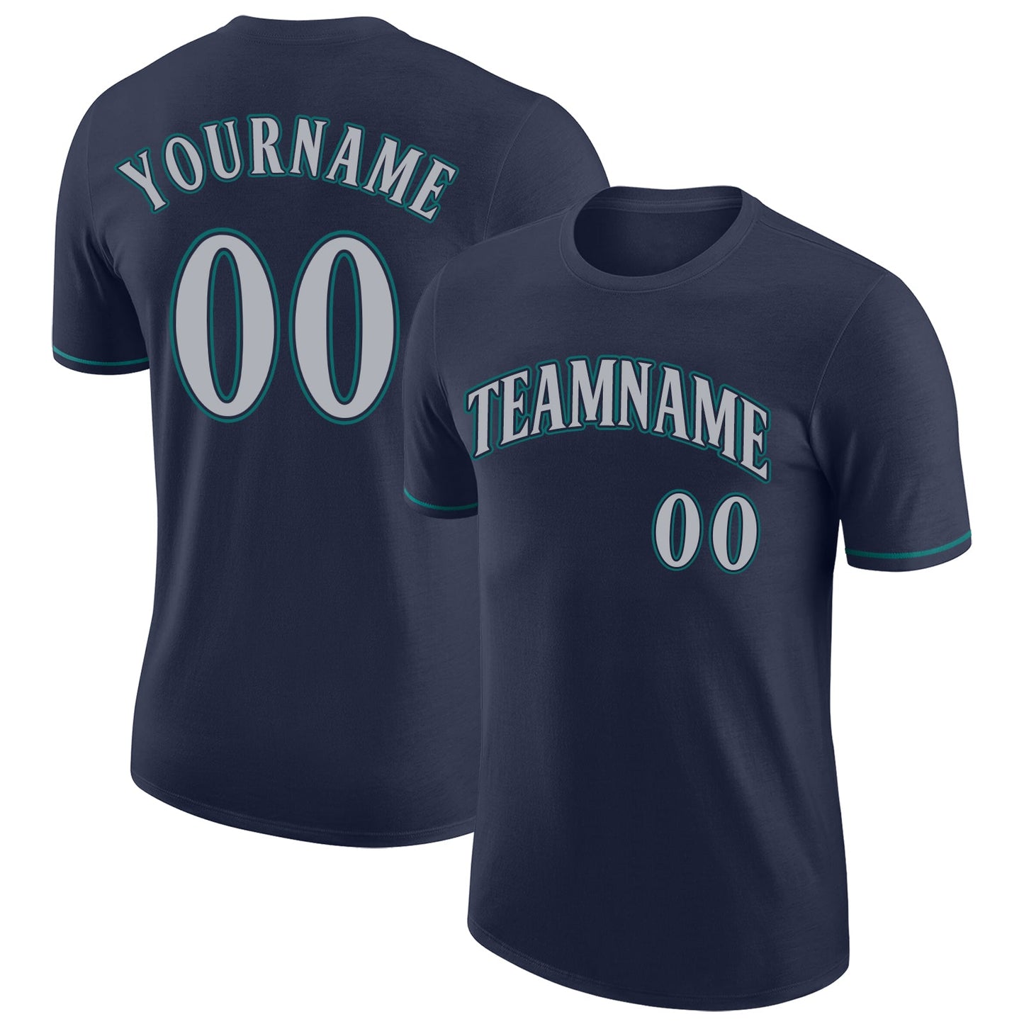 Custom Navy Gray-Aqua Performance T-Shirt - Main View