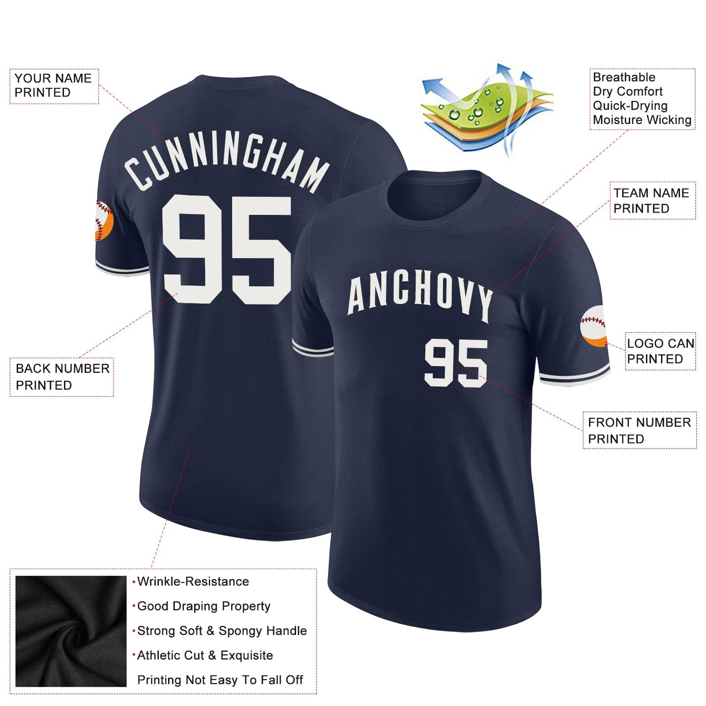 Custom Navy White Performance T-Shirt view 2
