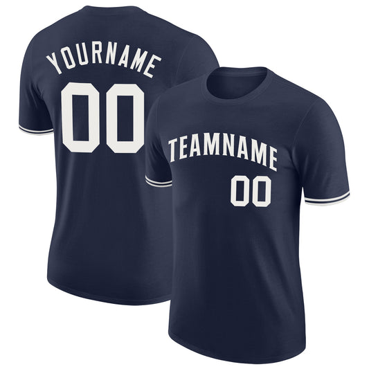 Custom Navy White Performance T-Shirt - Main View