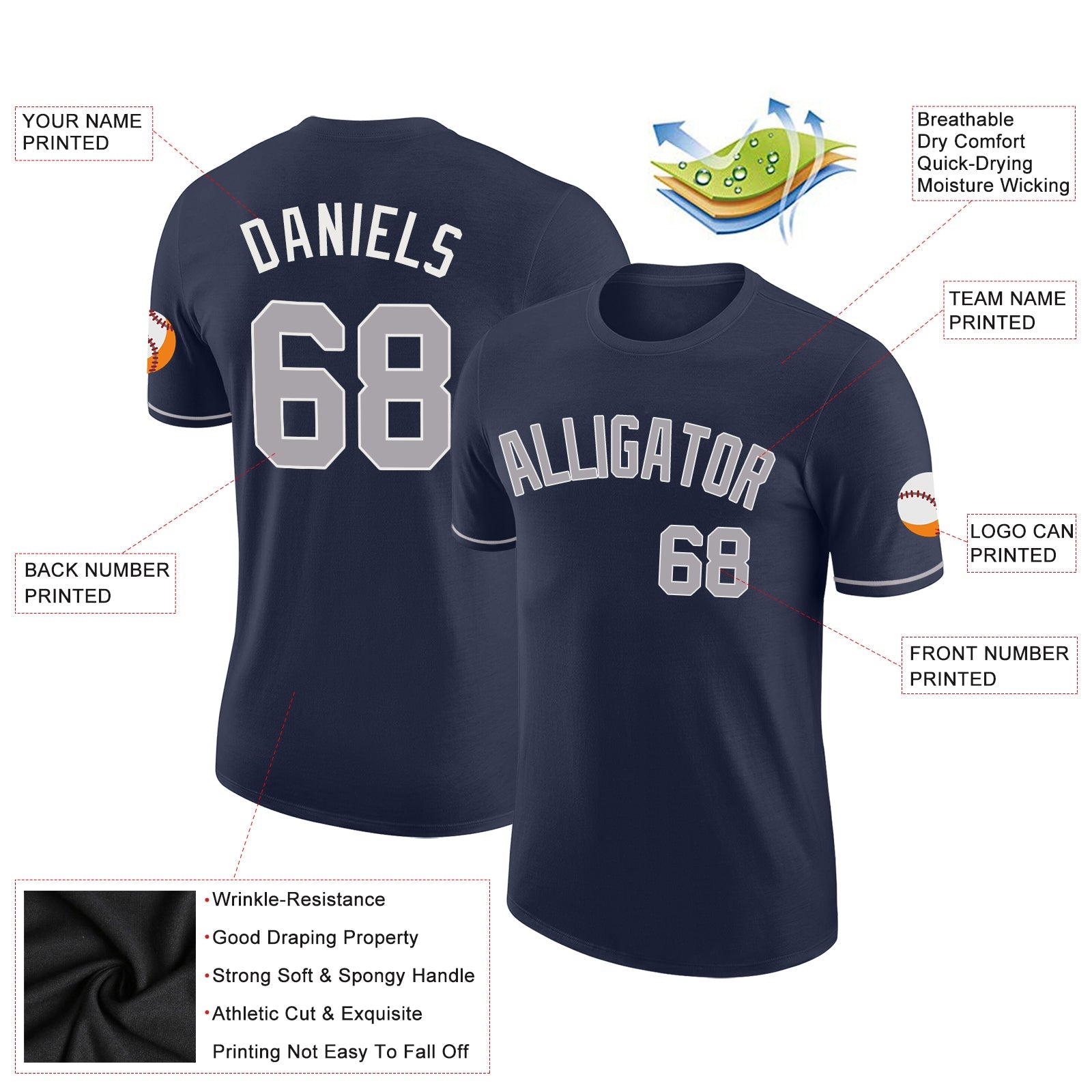 Custom Navy Gray-White Performance T-Shirt view 2
