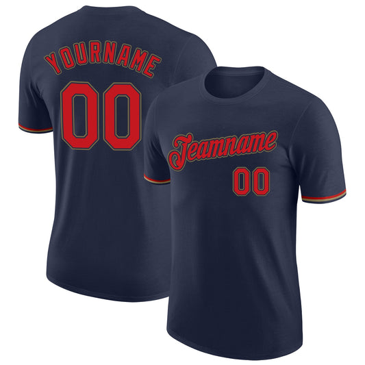 Custom Navy Red-Old Gold Performance T-Shirt - Main View