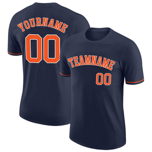 Custom Navy Orange-White Performance T-Shirt - Main View