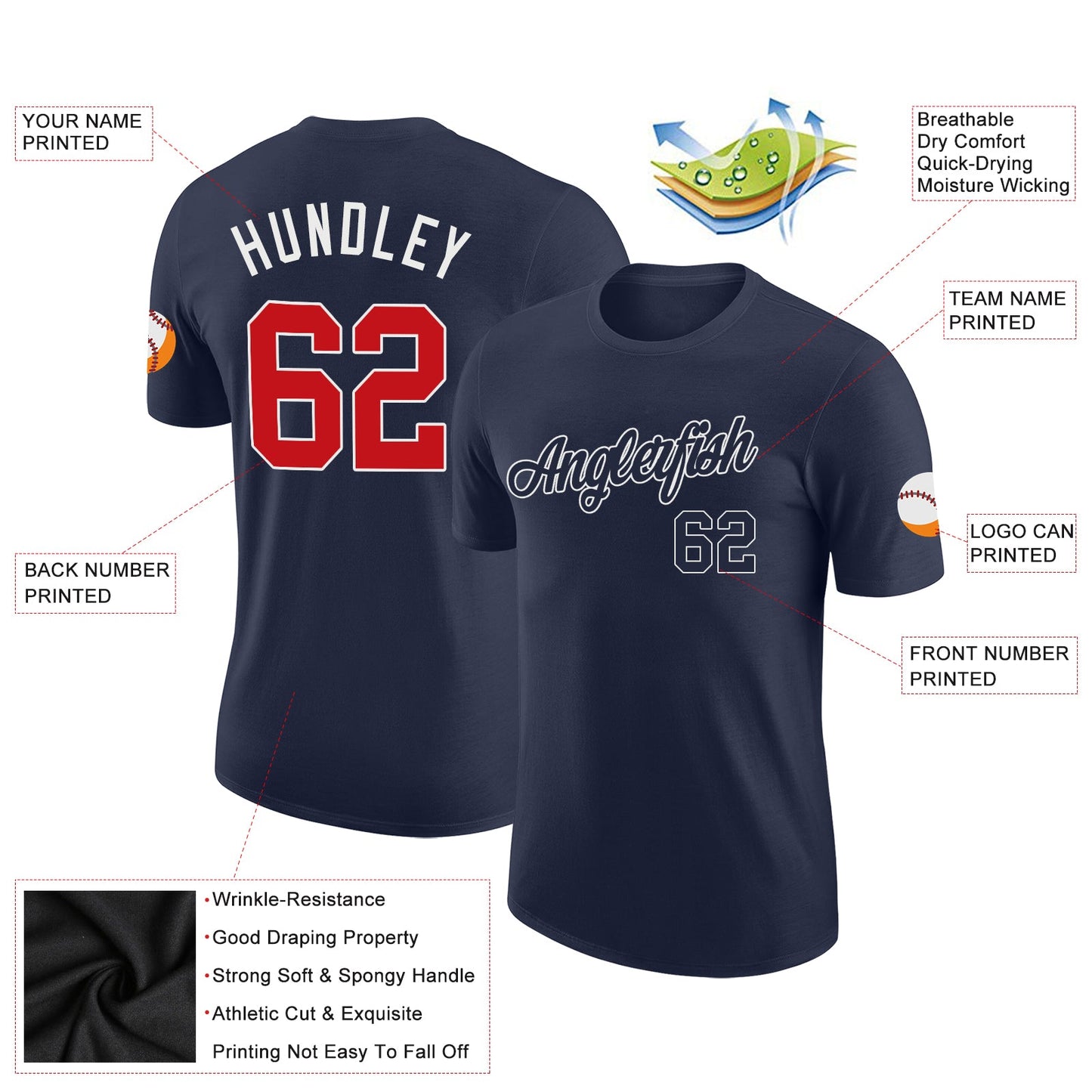Custom Navy Red-White Performance T-Shirt view 2