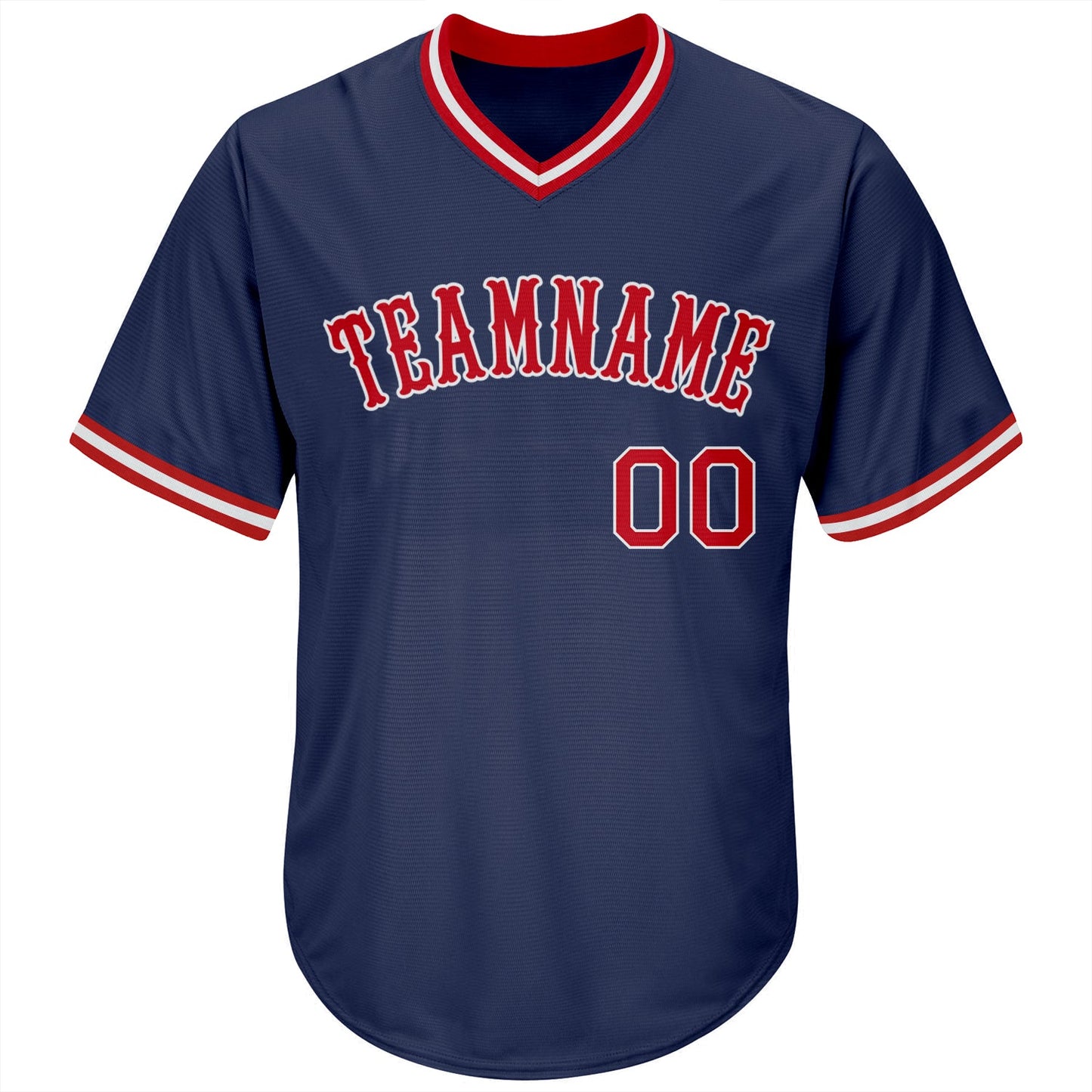 Custom Navy Red-White Authentic Throwback Rib-Knit Baseball Jersey Shirt view 2