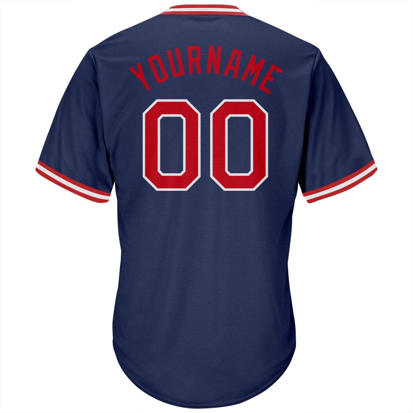 Custom Navy Red-White Authentic Throwback Rib-Knit Baseball Jersey Shirt view 3