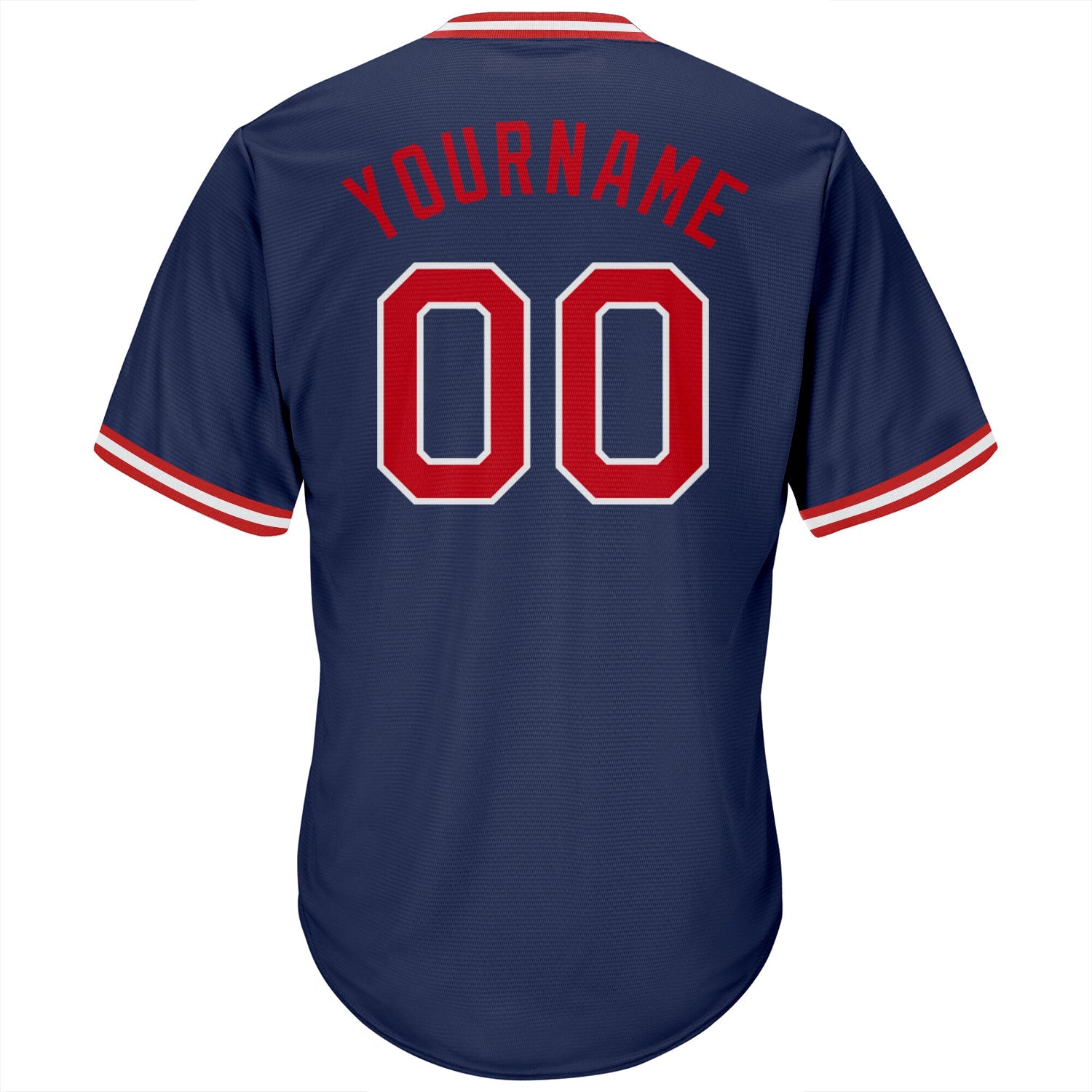 Custom Navy Red-White Authentic Throwback Rib-Knit Baseball Jersey Shirt view 3