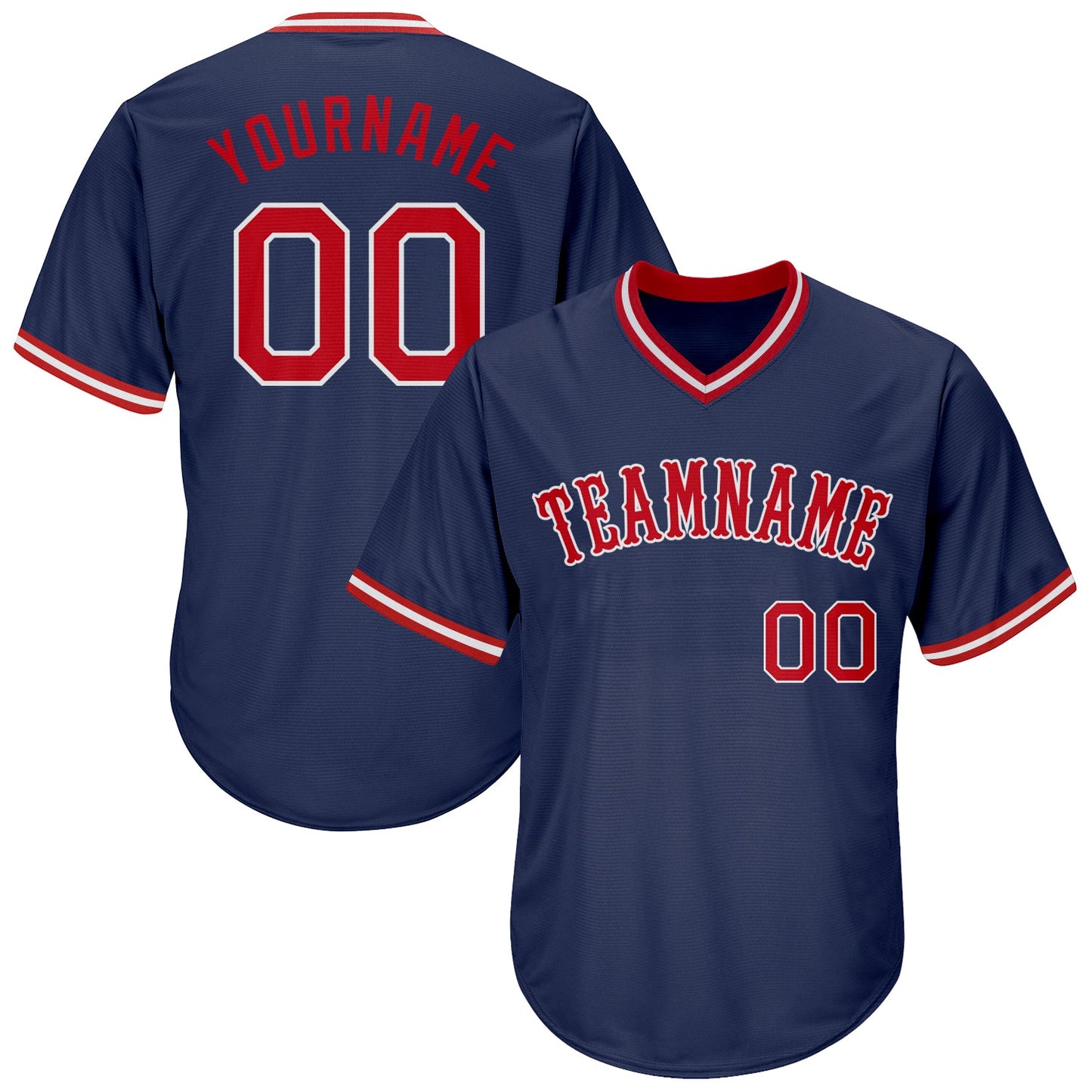 Custom Navy Red-White Authentic Throwback Rib-Knit Baseball Jersey Shirt - Main View