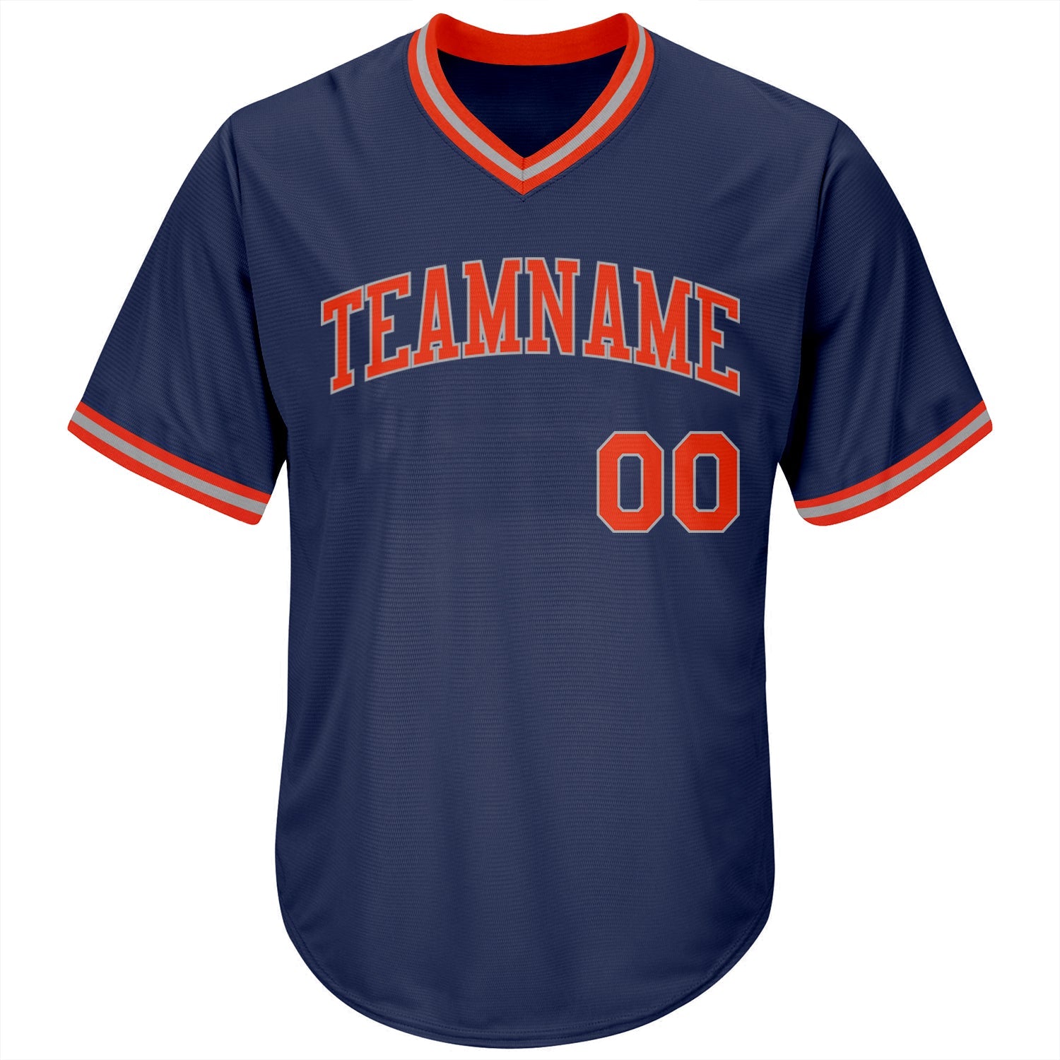 Custom Navy Orange-Gray Authentic Throwback Rib-Knit Baseball Jersey Shirt view 2