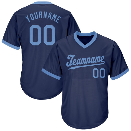 Custom Navy Light Blue Authentic Throwback Rib-Knit Baseball Jersey Shirt - Main View