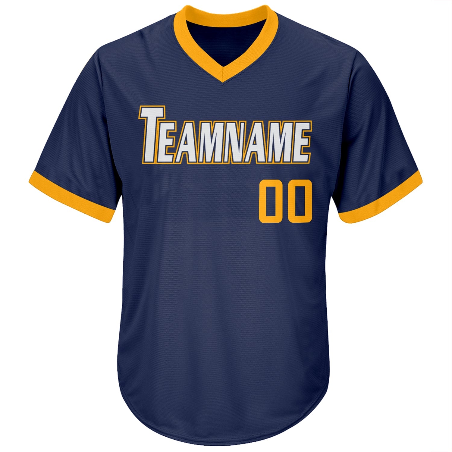 Custom Navy Gold-White Authentic Throwback Rib-Knit Baseball Jersey Shirt view 2