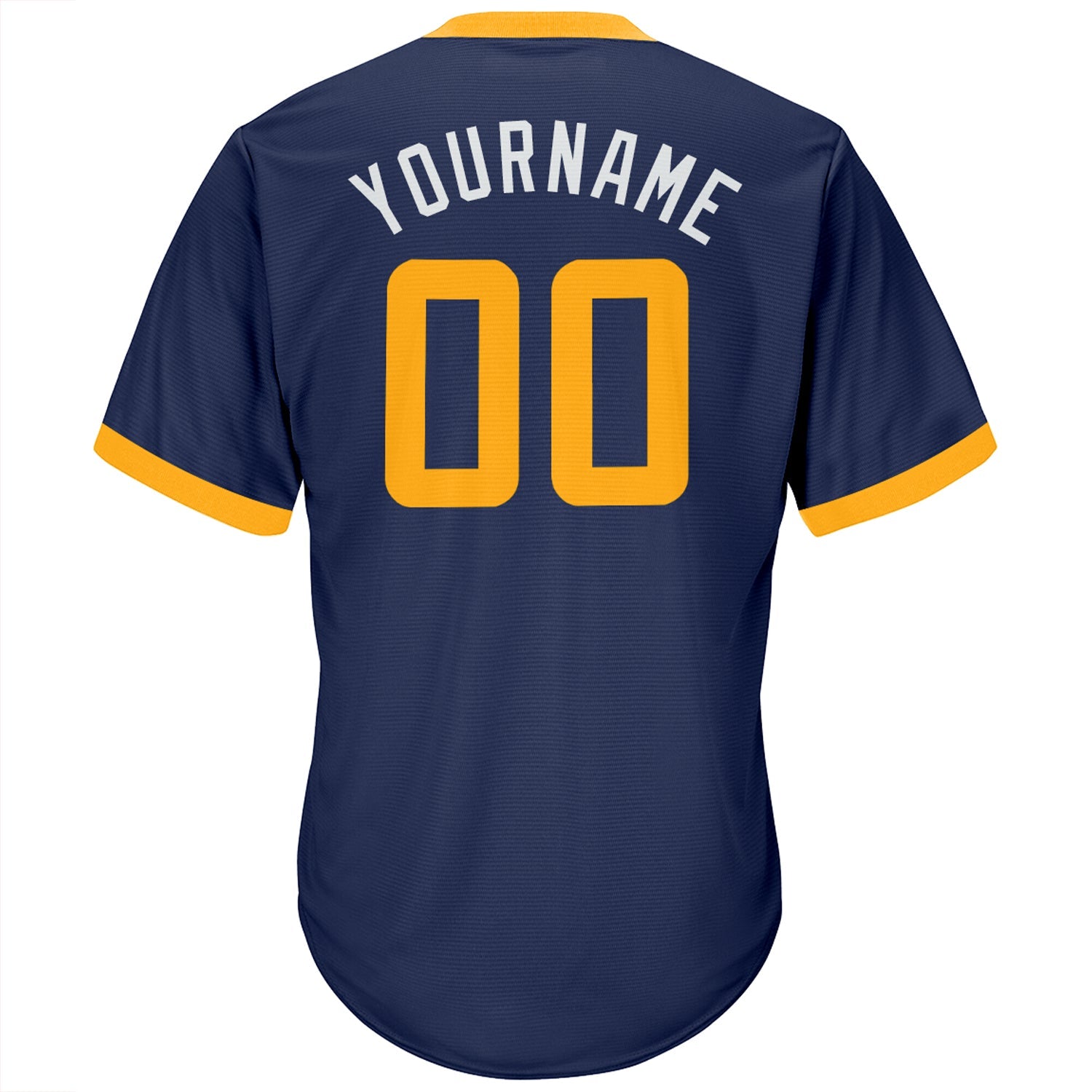 Custom Navy Gold-White Authentic Throwback Rib-Knit Baseball Jersey Shirt view 3