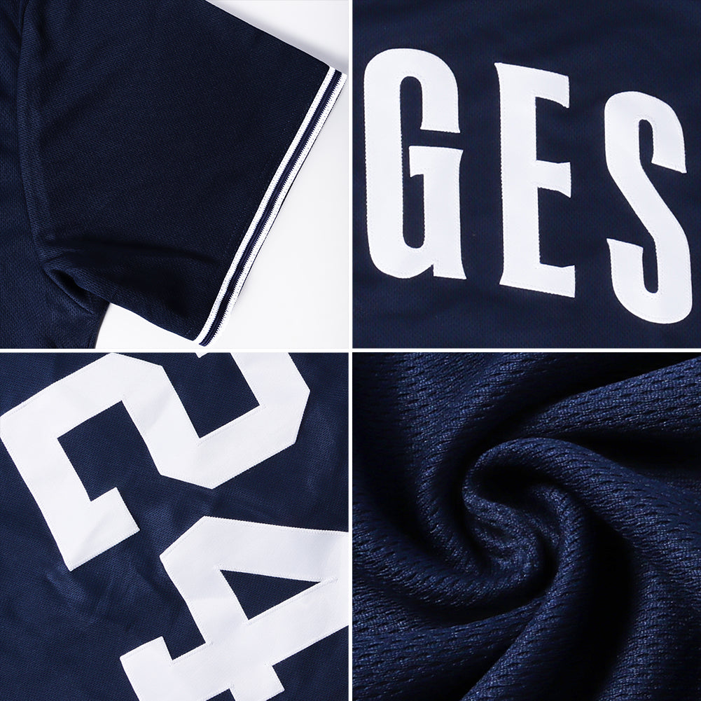 Custom Navy Gold-White Authentic Throwback Rib-Knit Baseball Jersey Shirt view 7