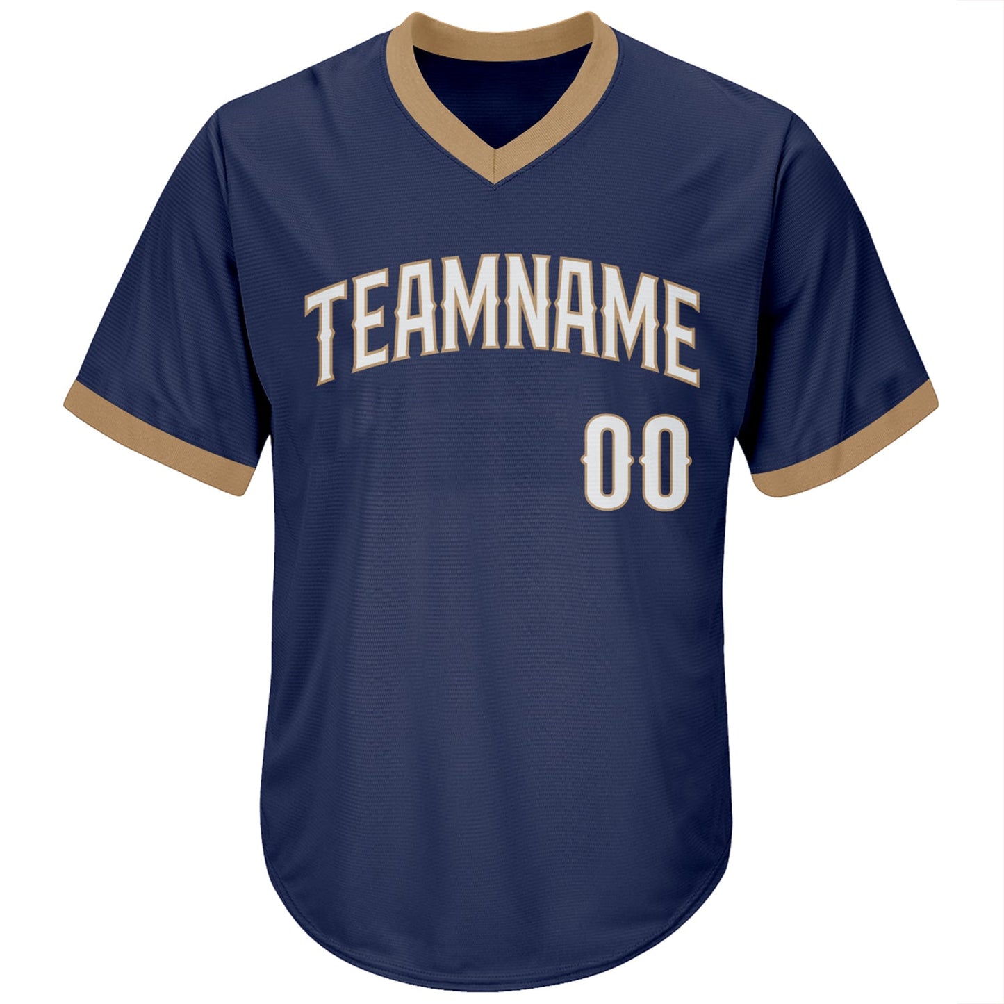 Custom Navy White-Old Gold Authentic Throwback Rib-Knit Baseball Jersey Shirt view 2