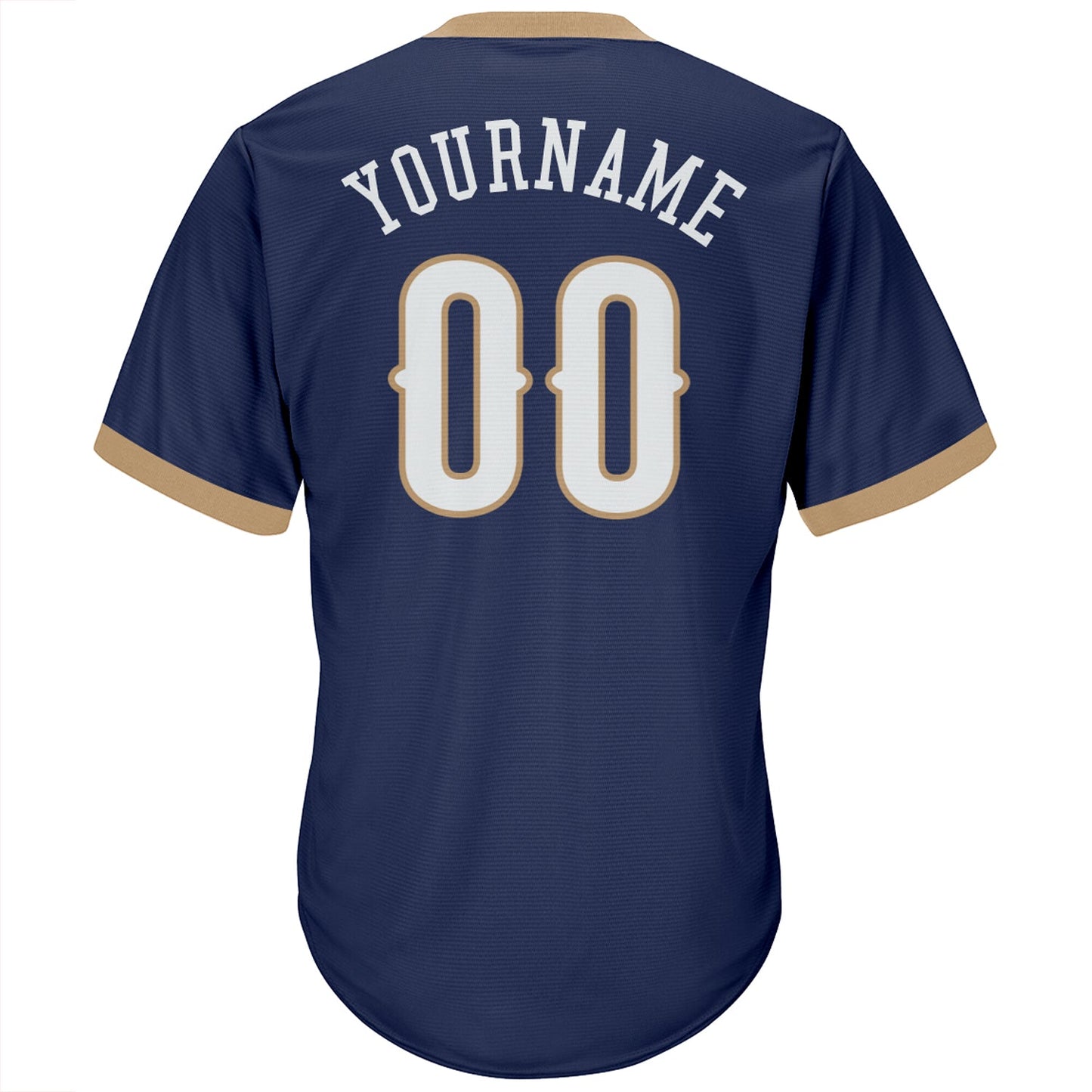 Custom Navy White-Old Gold Authentic Throwback Rib-Knit Baseball Jersey Shirt view 3