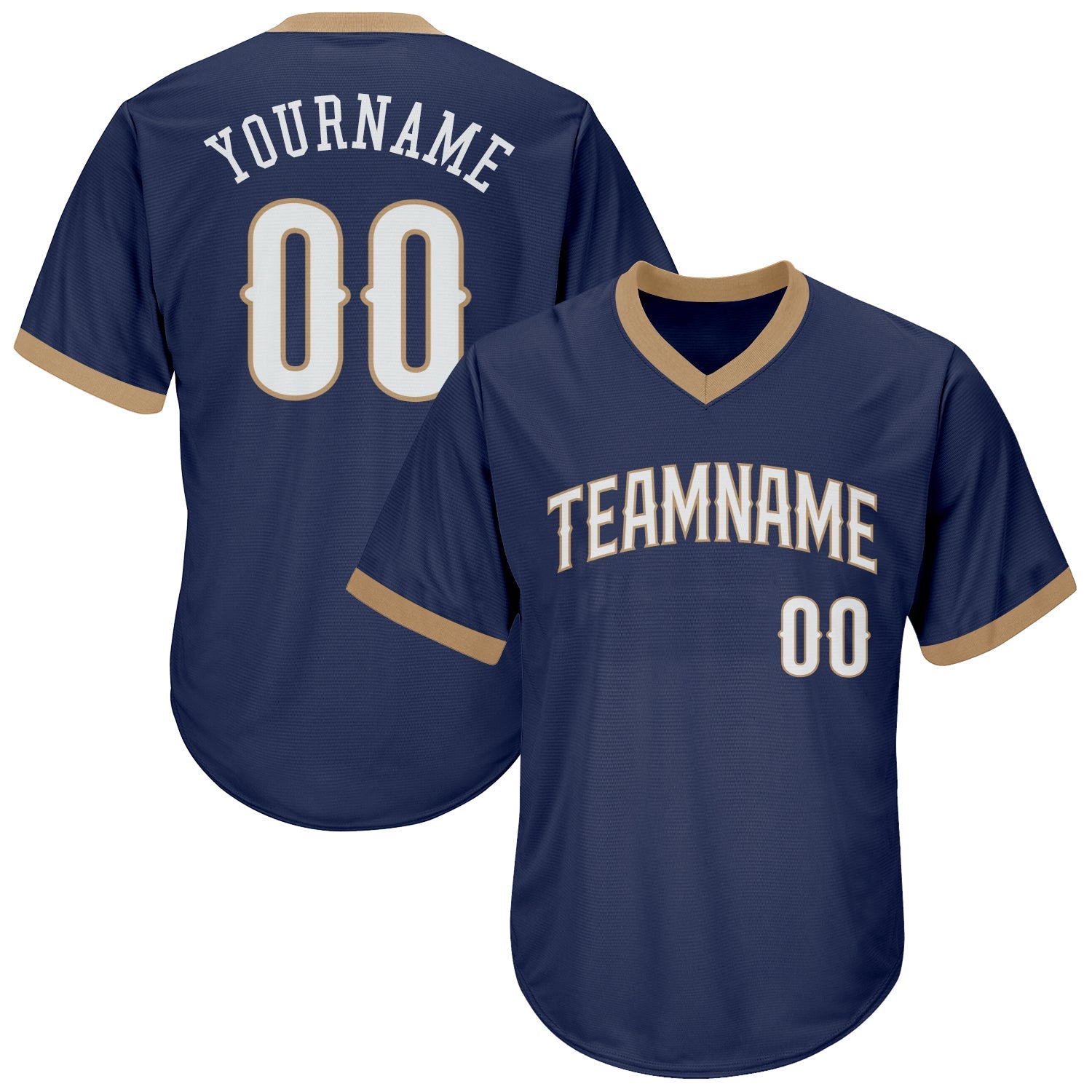 Custom Navy White-Old Gold Authentic Throwback Rib-Knit Baseball Jersey Shirt - Main View