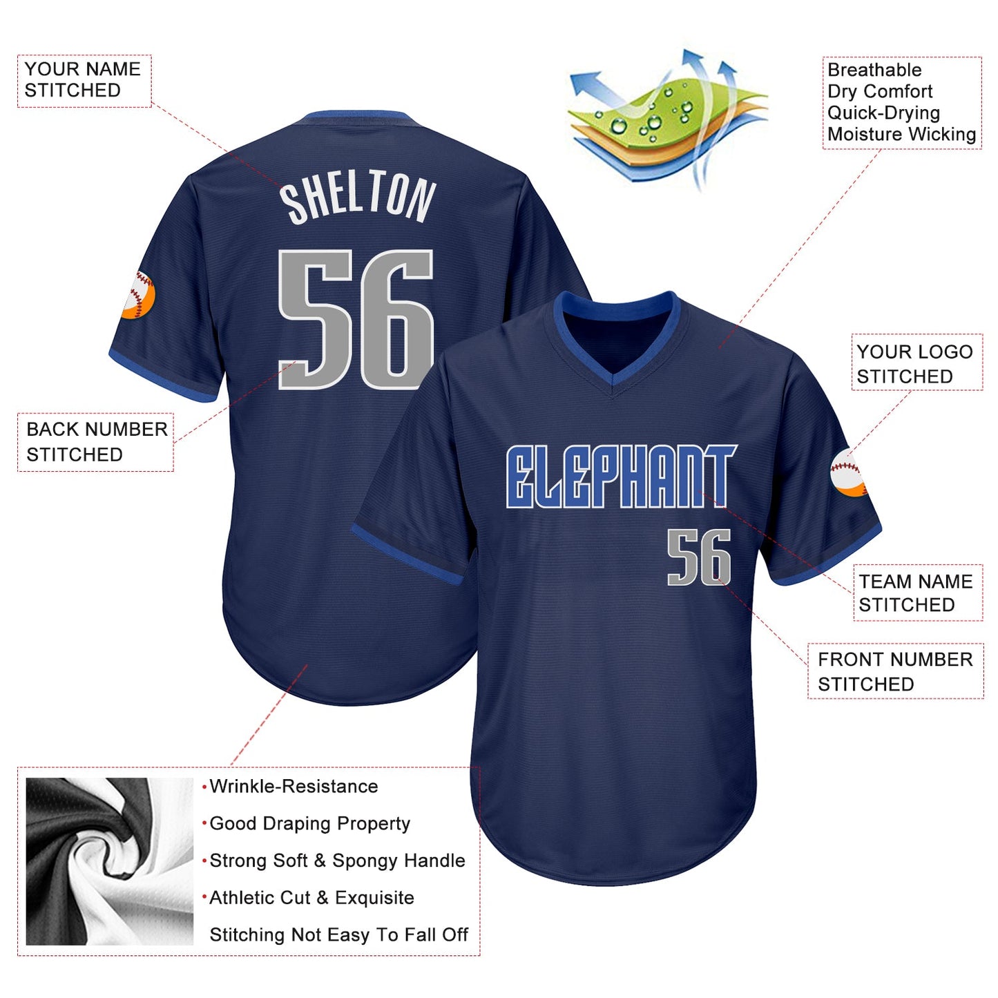 Custom Navy Gray-Blue Authentic Throwback Rib-Knit Baseball Jersey Shirt view 4