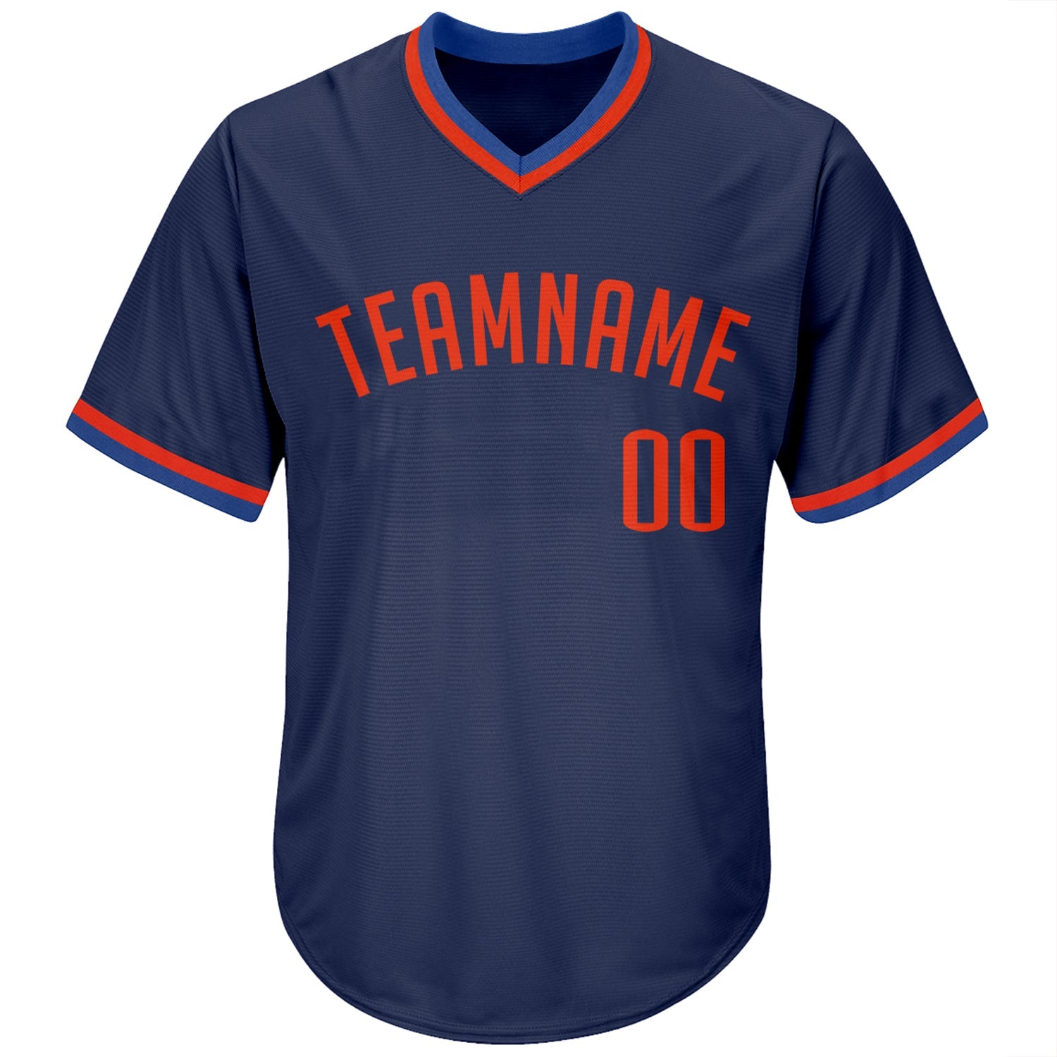 Custom Navy Orange-Blue Authentic Throwback Rib-Knit Baseball Jersey Shirt view 2