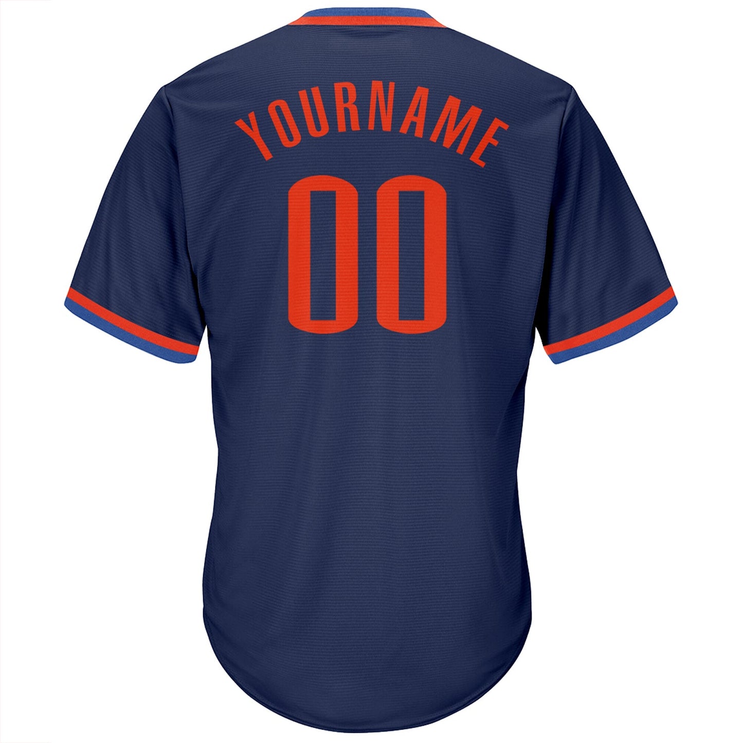 Custom Navy Orange-Blue Authentic Throwback Rib-Knit Baseball Jersey Shirt view 3