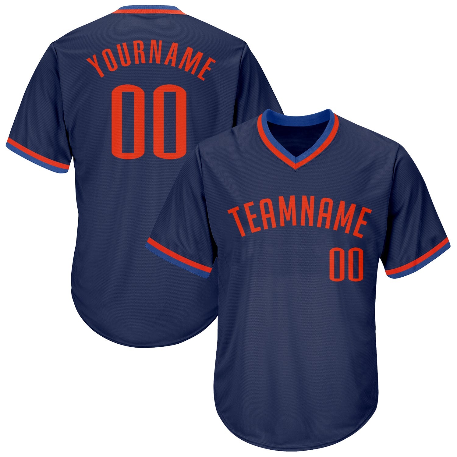 Custom Navy Orange-Blue Authentic Throwback Rib-Knit Baseball Jersey Shirt - Main View