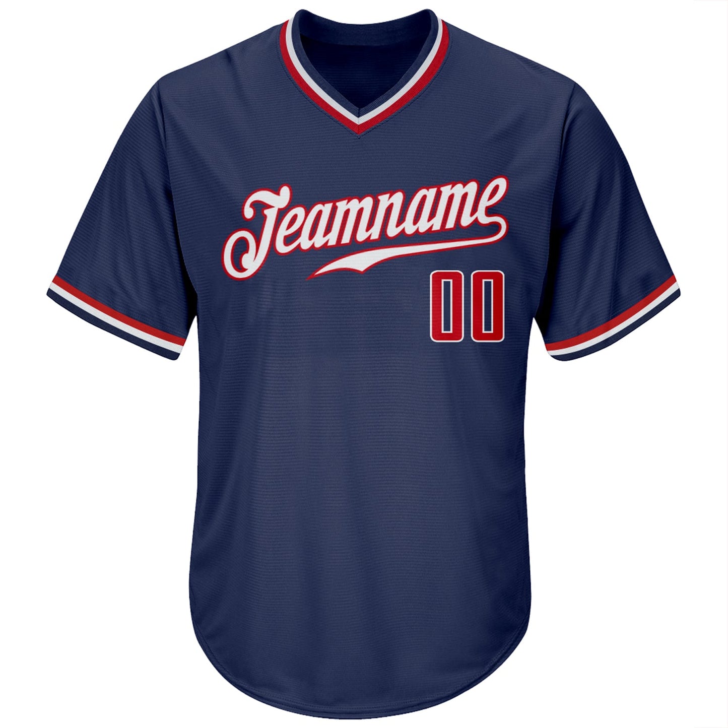 Custom Navy Red-White Authentic Throwback Rib-Knit Baseball Jersey Shirt view 2