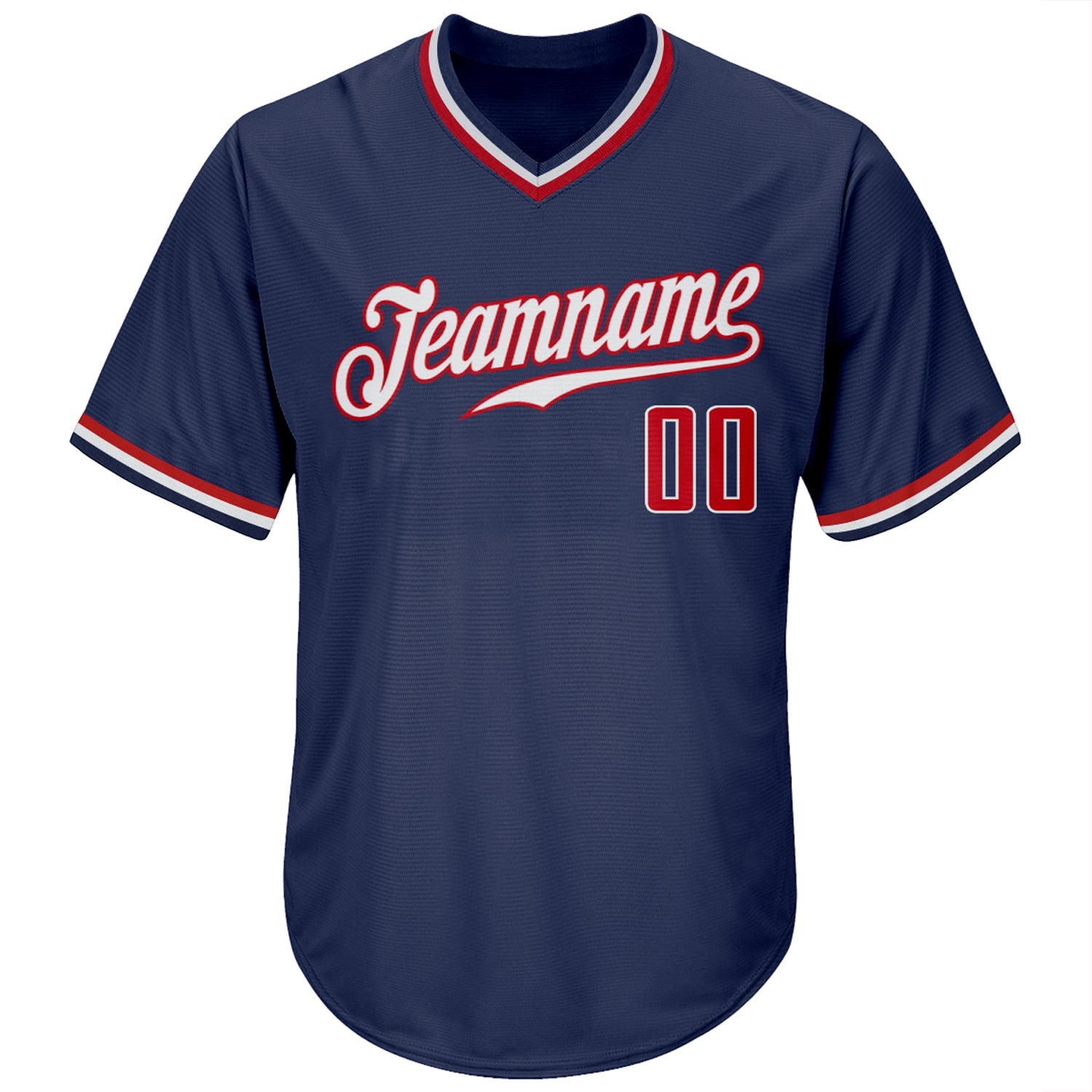 Custom Navy Red-White Authentic Throwback Rib-Knit Baseball Jersey Shirt view 2