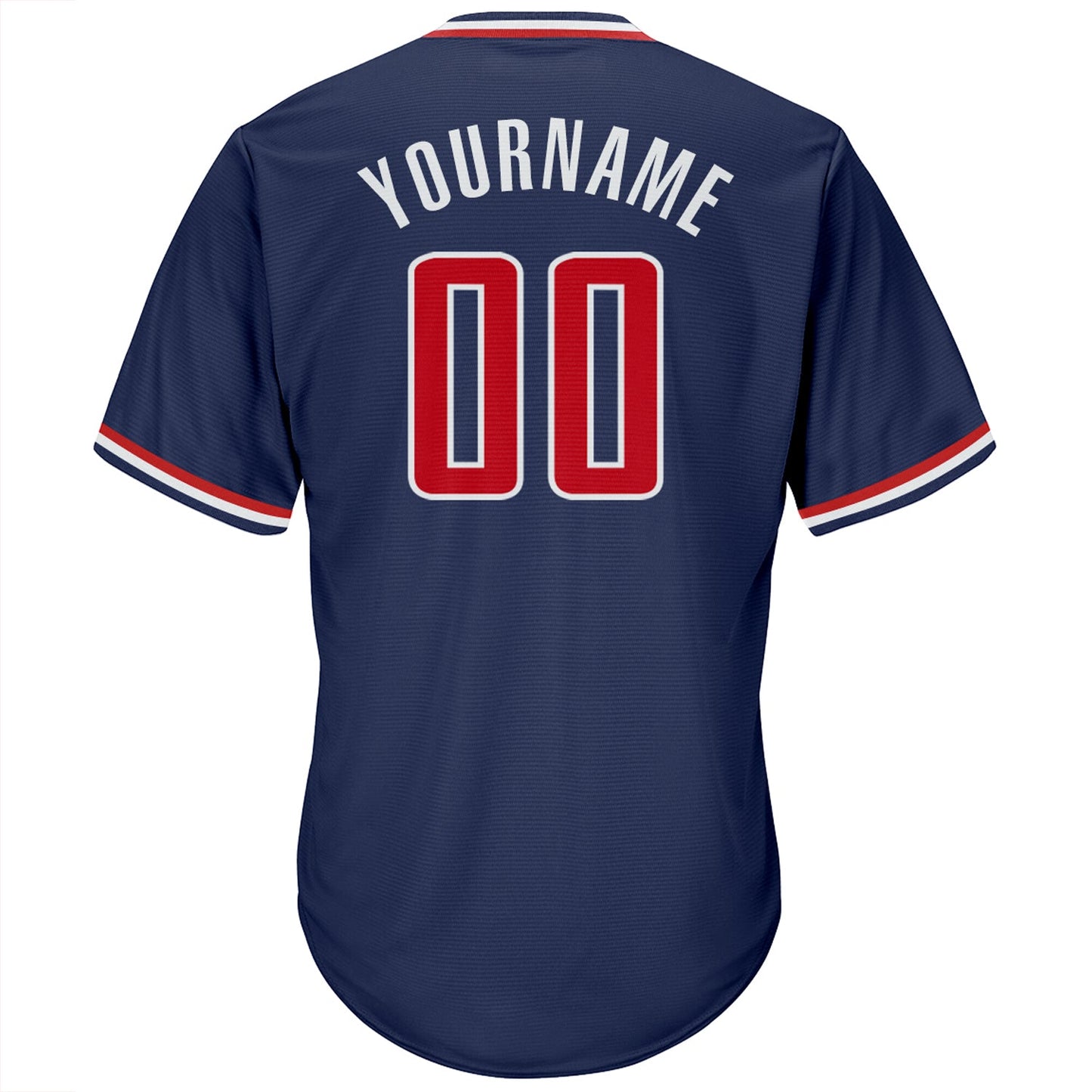 Custom Navy Red-White Authentic Throwback Rib-Knit Baseball Jersey Shirt view 3