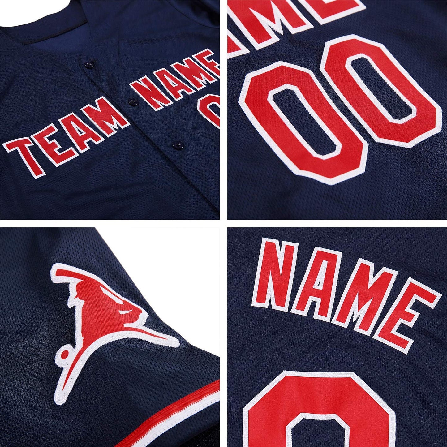Custom Navy Red-White Authentic Throwback Rib-Knit Baseball Jersey Shirt view 7