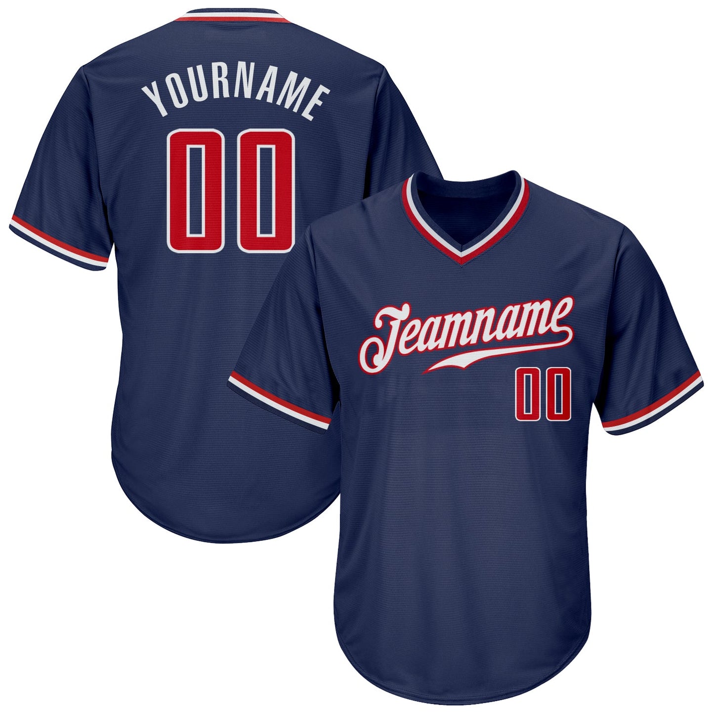 Custom Navy Red-White Authentic Throwback Rib-Knit Baseball Jersey Shirt - Main View