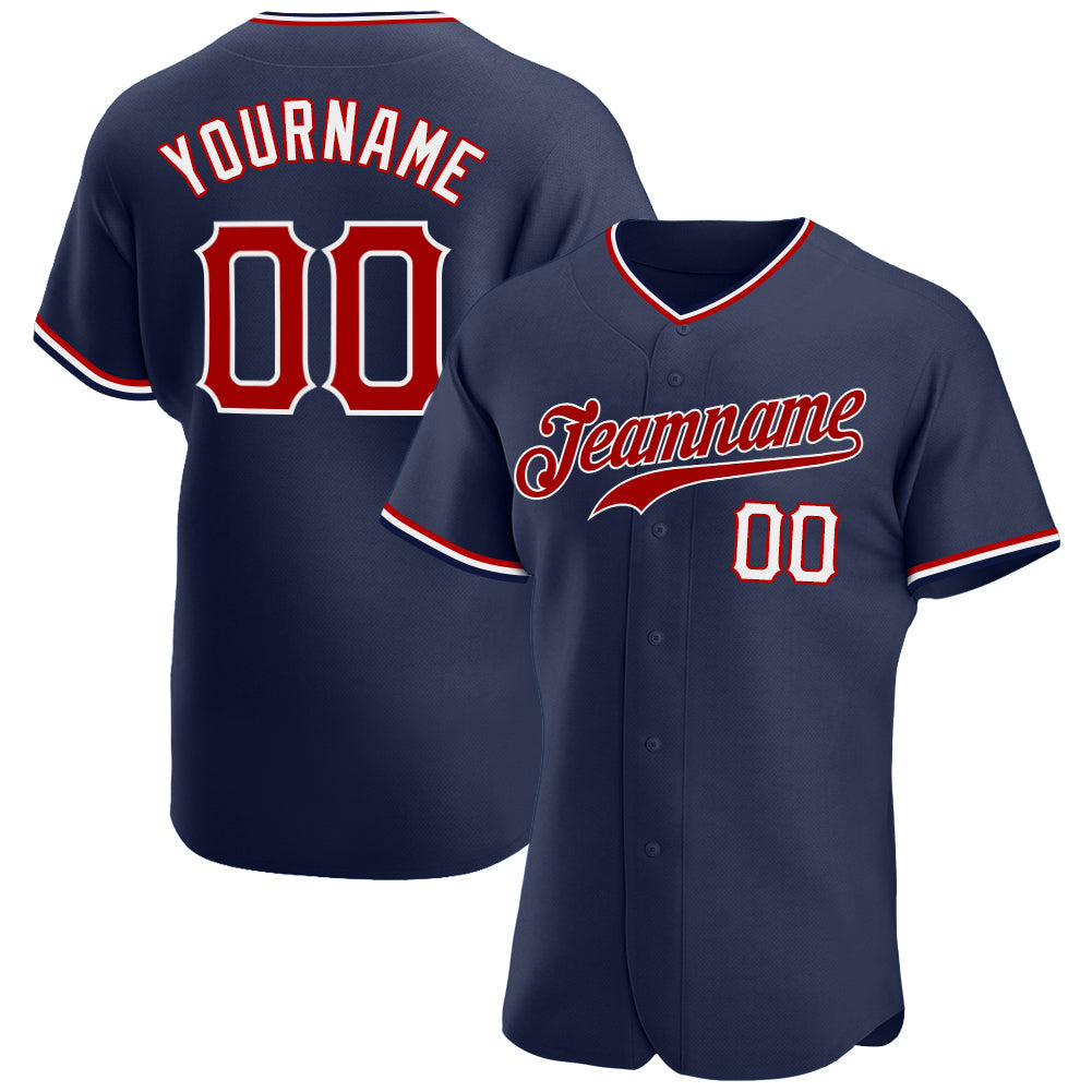 Custom Navy Red-White Authentic Baseball Jersey - Main View