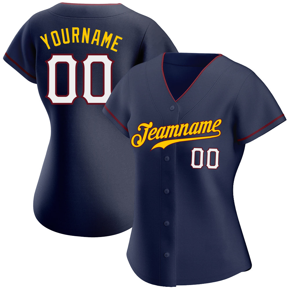 Custom Navy White-Gold Authentic Baseball Jersey view 2