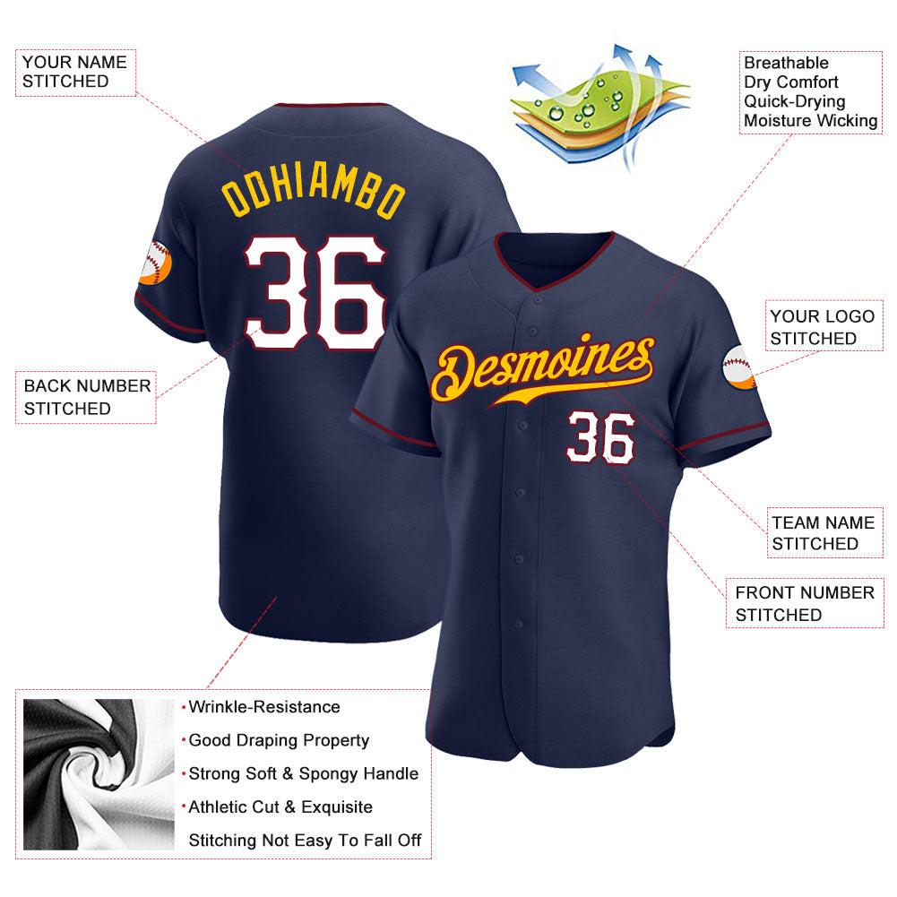 Custom Navy White-Gold Authentic Baseball Jersey view 3