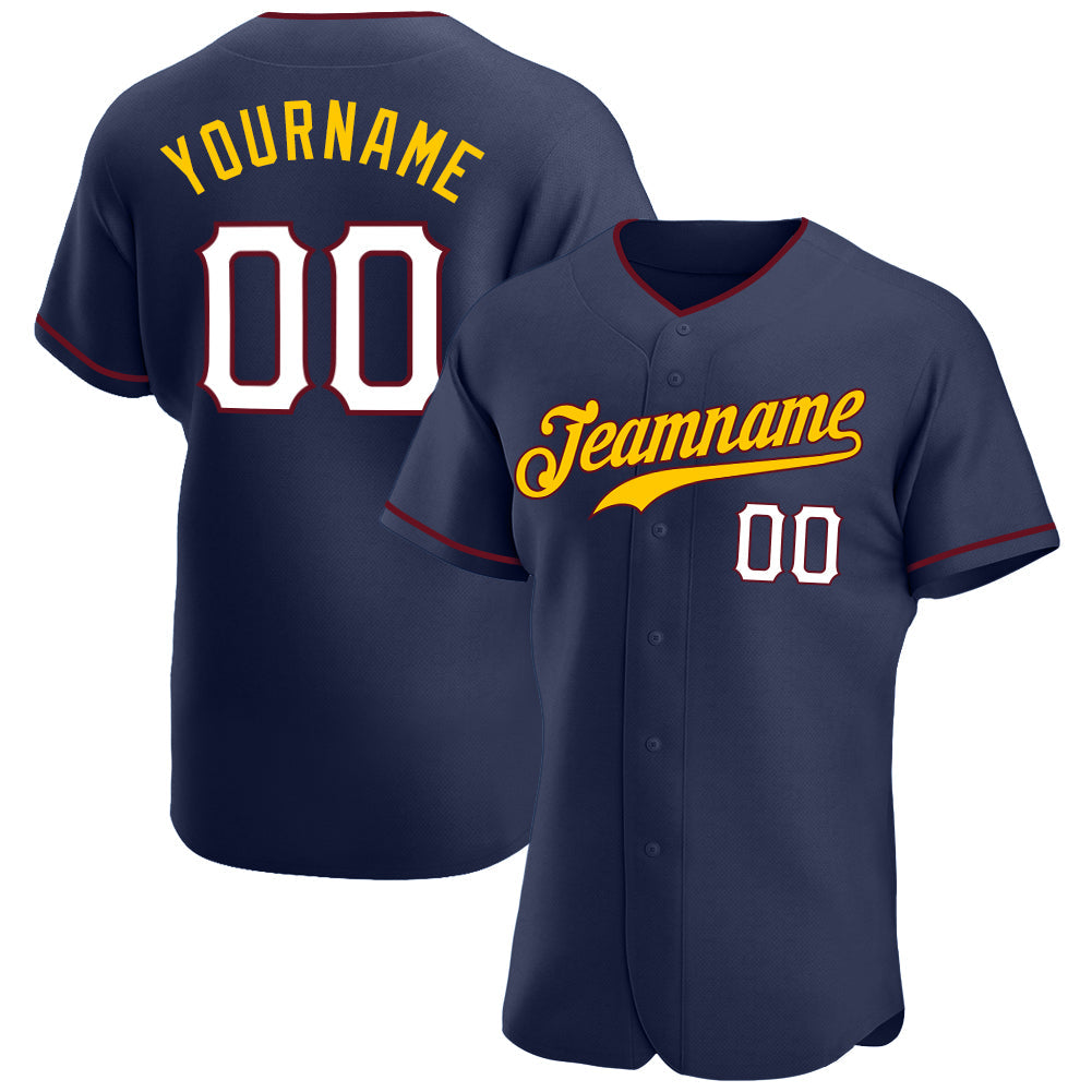 Custom Navy White-Gold Authentic Baseball Jersey - Main View