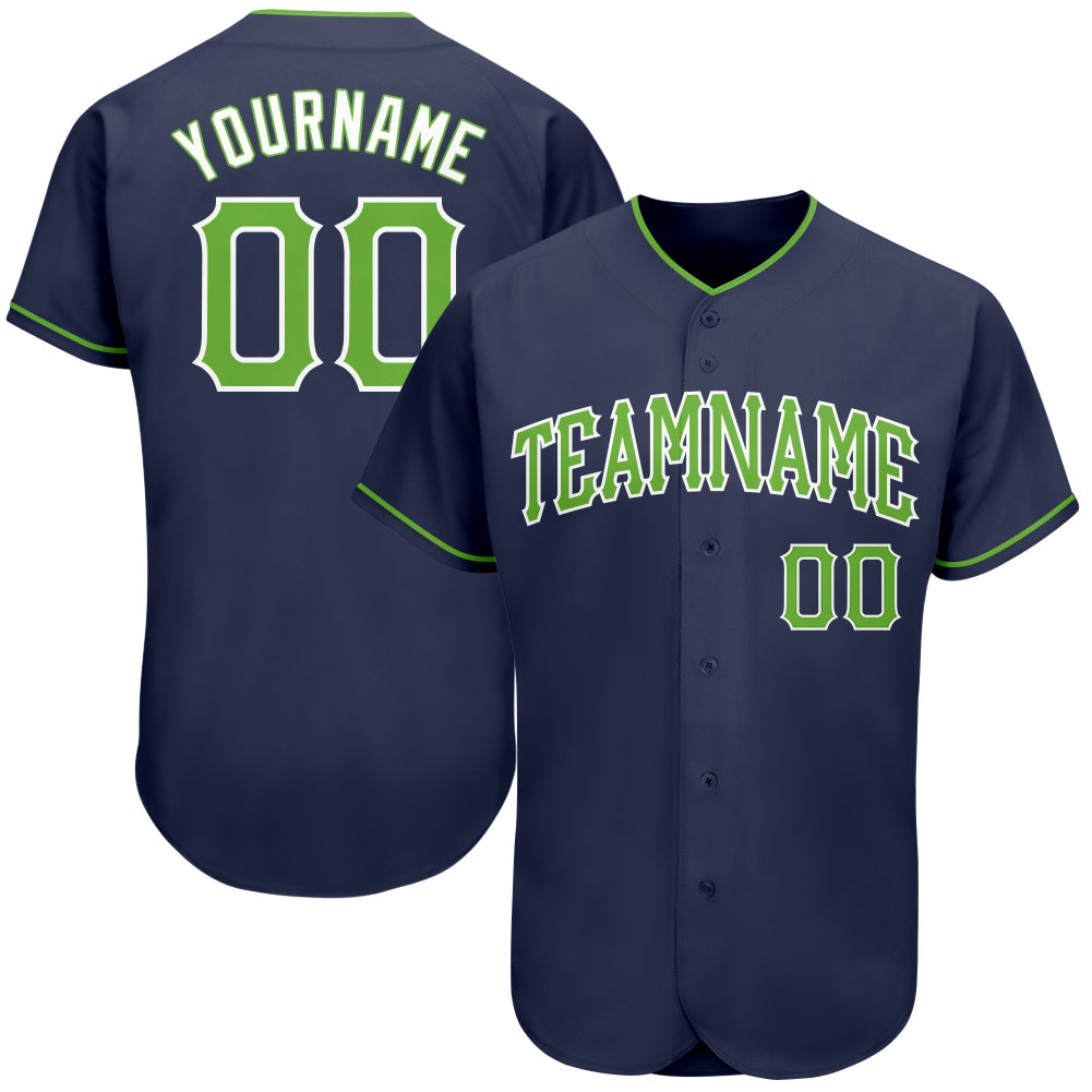 Custom Navy Neon Green-White Authentic Baseball Jersey - Main View